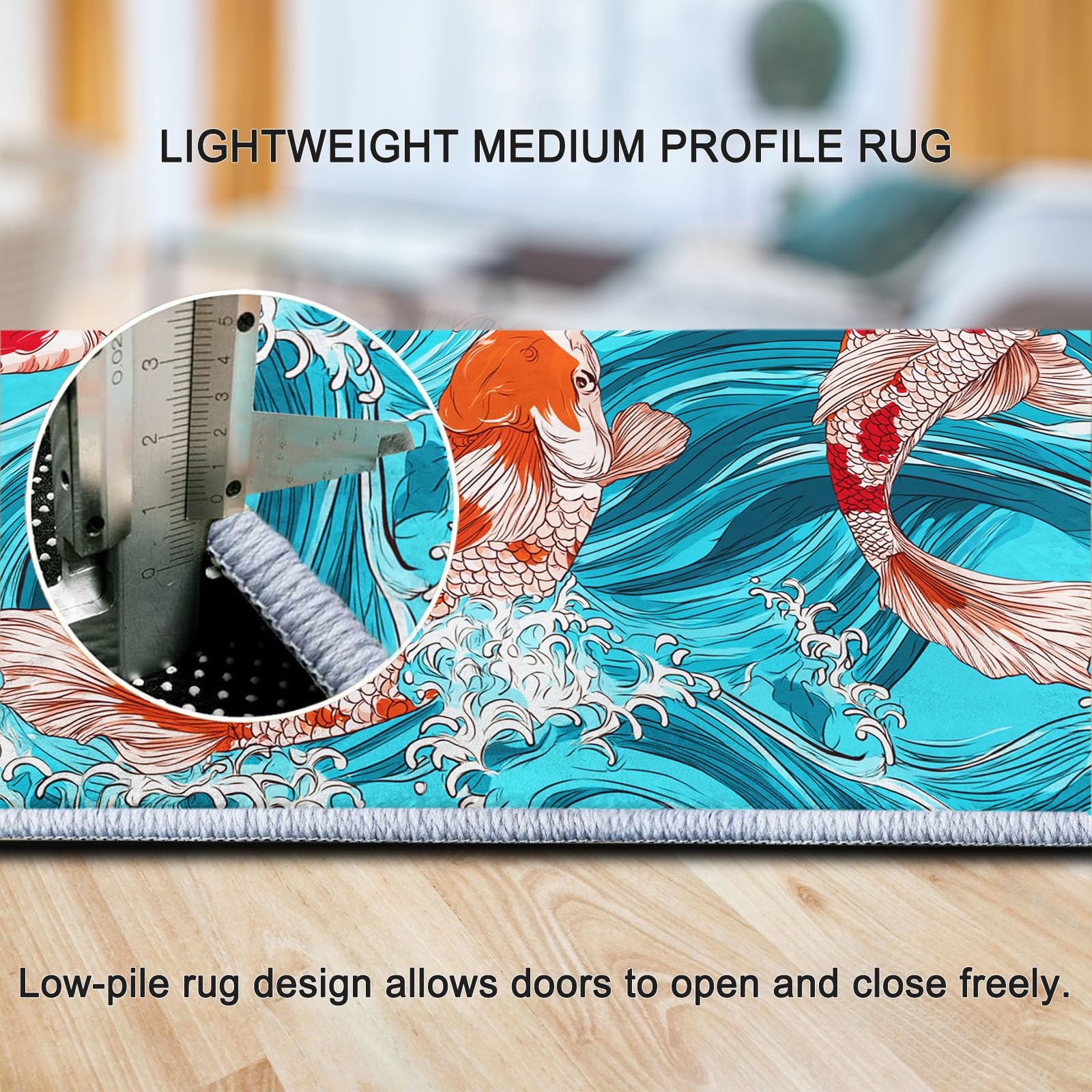 Generico Passatoia Ingresso Acqua Onde Animali Pesci, Tappeto Lungo Corridoio 80 x 120 cm - Tappeto Lavabile Stile Arte Giapponese Antiscivolo per Camera da Letto Cucina Ingresso