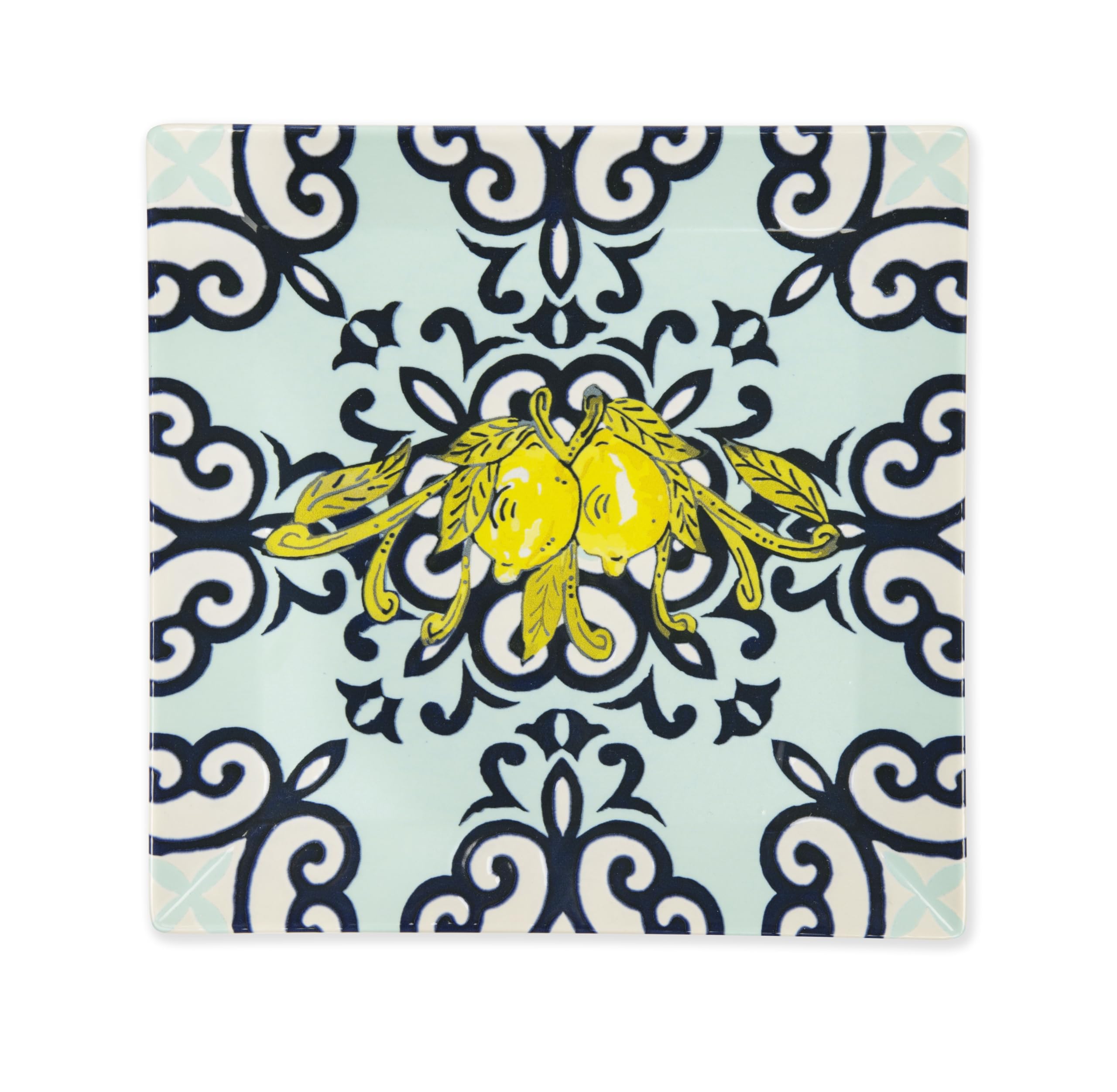 Excelsa Amalfi Set of 6 Ceramic Plates, Yellow and Blue Mediterranean Design, 24 x 24 cm