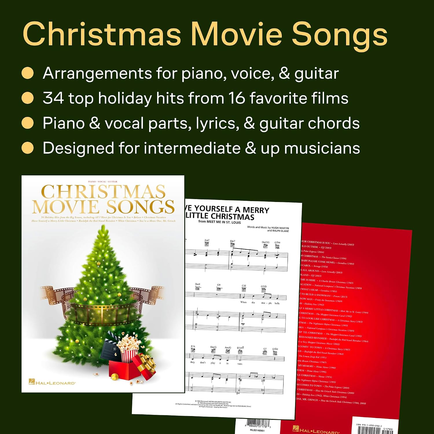 Christmas Movie Songs | Piano/Vocal/Guitar Holiday Sheet Music Songbook | Classic and Modern Film Favorites for Students and Teachers | Christmas Piano Music Score Collection