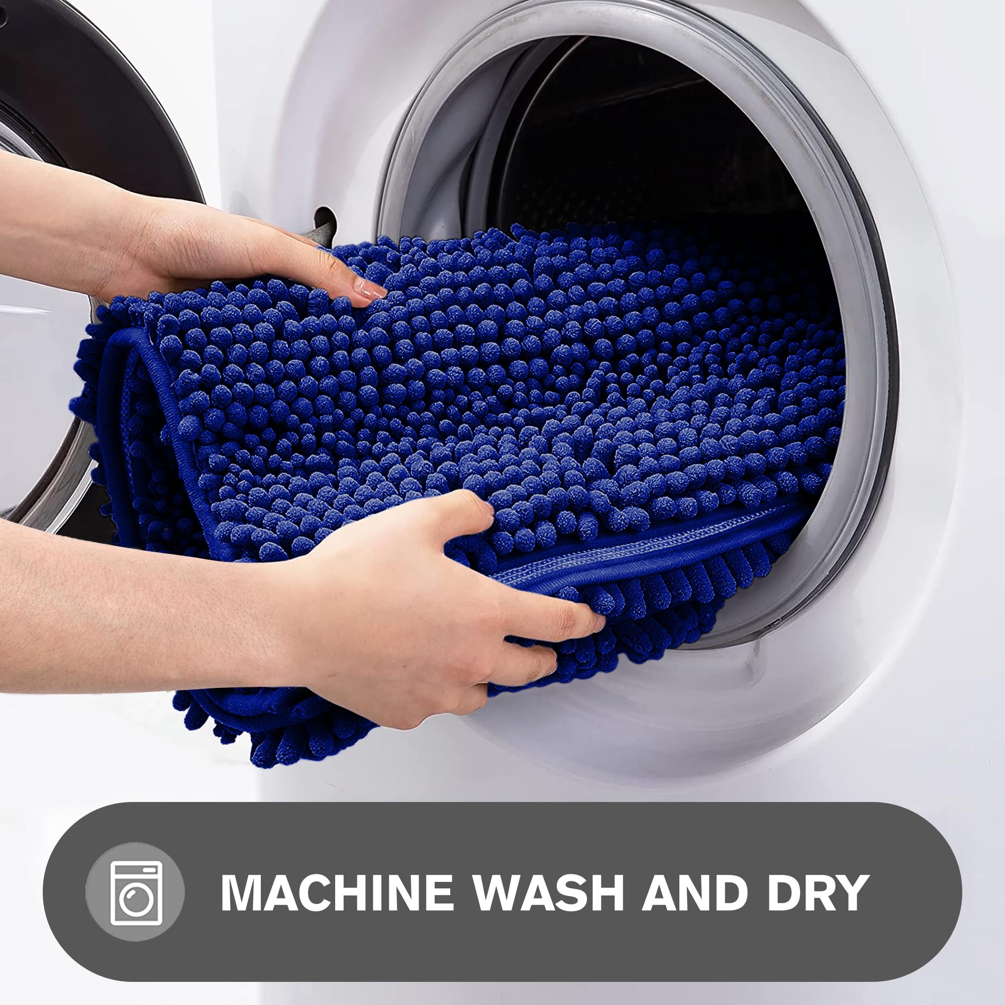 Royal Blue Zestaw dywaników łazienkowych, 2 sztuki, antypoślizgowe maty szenilowe, miękkie i chłonne, można prać w pralce, grube maty podłogowe do prysznica i zlewu, 43 x 61 cm, 50 x 81 cm