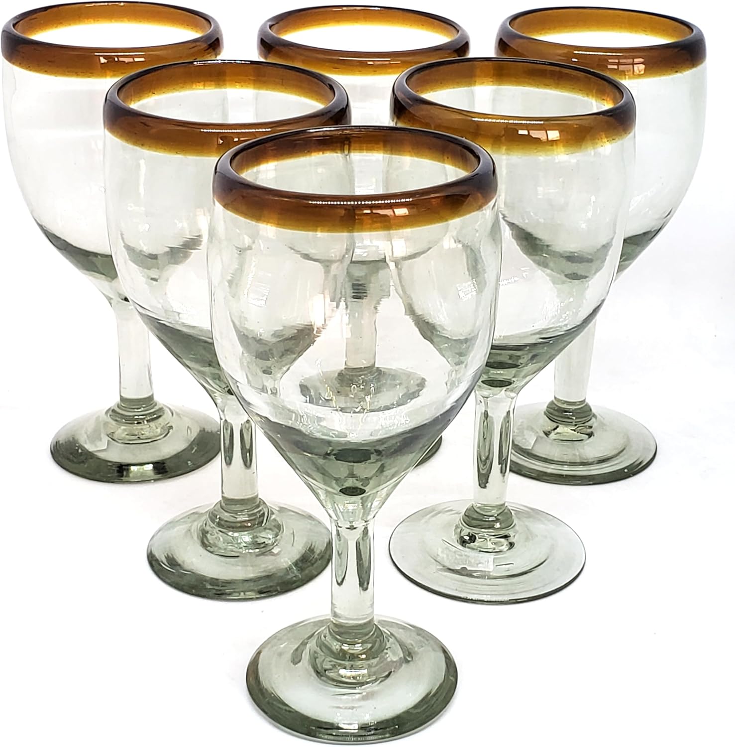 (Only 5)Amber Rim 13 oz Wine Glasses (set of 6), Recycled Glass, Lead-free, Toxin-Free (13oz Wine) 13 oz Wine Amber
