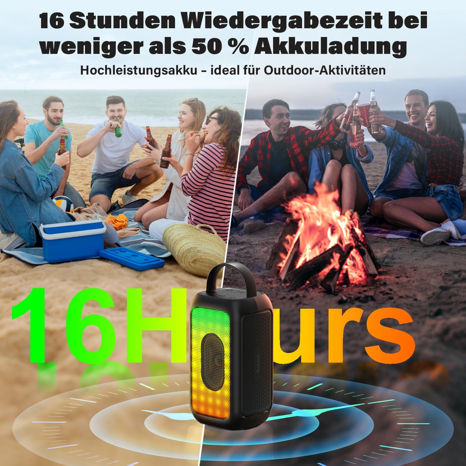 Bobtot Tragbarer Bluetooth Lautsprecher Mit 1 Kabellos Mikrofon, Schwarz | 16 Stunden Wiedergabezeit, Kleiner Karaoke Maschine, Gesangsmaschine