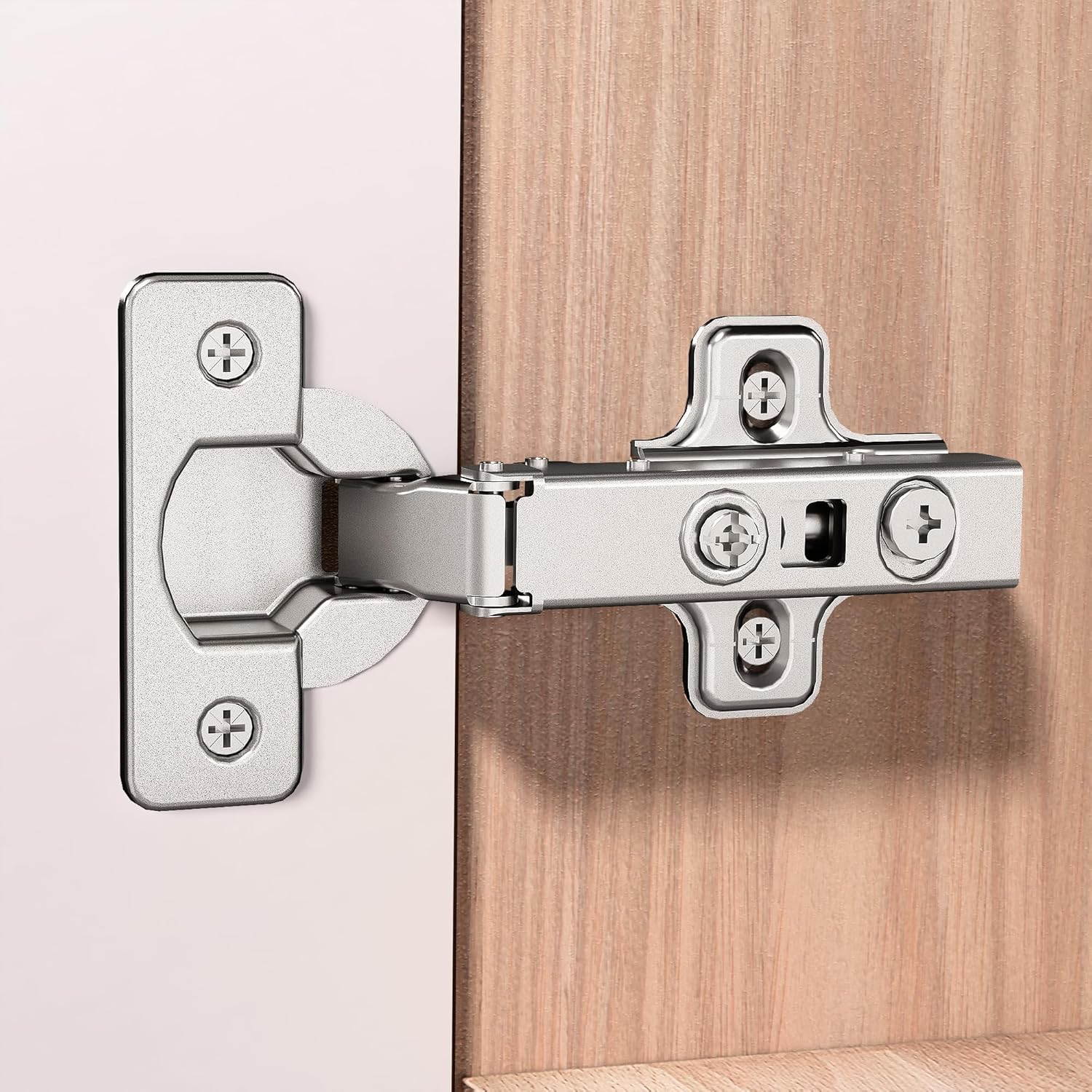 Kimdot 20 Pack Frameless Soft Close Cabinet Hinges for Kitchen 105°Clip on Plate Adjustable Concealed European Door Hinges Nickel Plated Finish (Full Overlay)