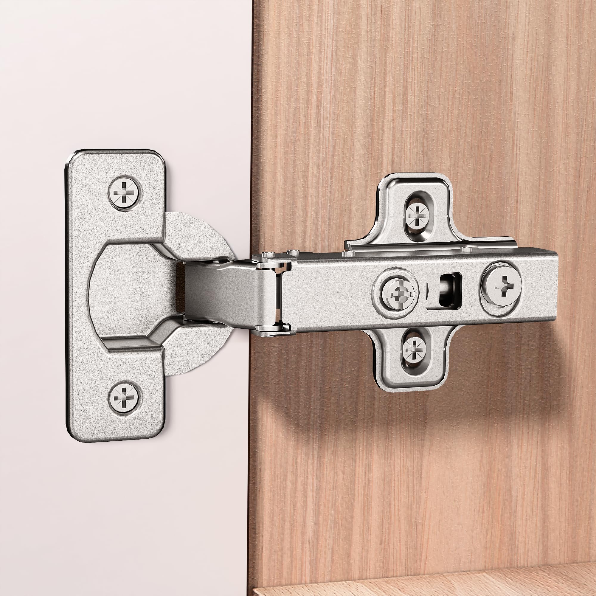 Kimdot 2 Pack Effortless Installation Full Overlay Soft Close Cabinet Hinges for Frameless Cabinets, Clip-on Plate Adjustable European Hinges, Concealed Kitchen Cabinet Hinges Nickel Plated Finish