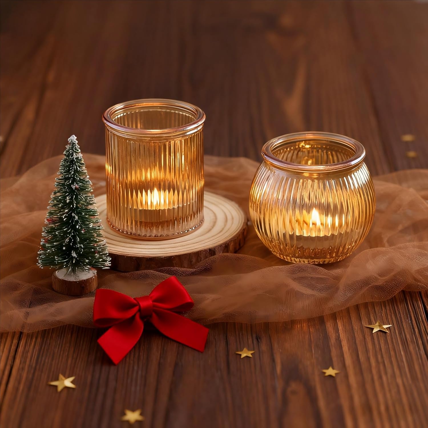 48pcs Assorted Gold Votive Candle Holders, Ribbed Tea Lights Candle Holder for Wedding Decor, Glass Candle Holder for Diwali, Table Centerpiece, Party and Holiday Decorations