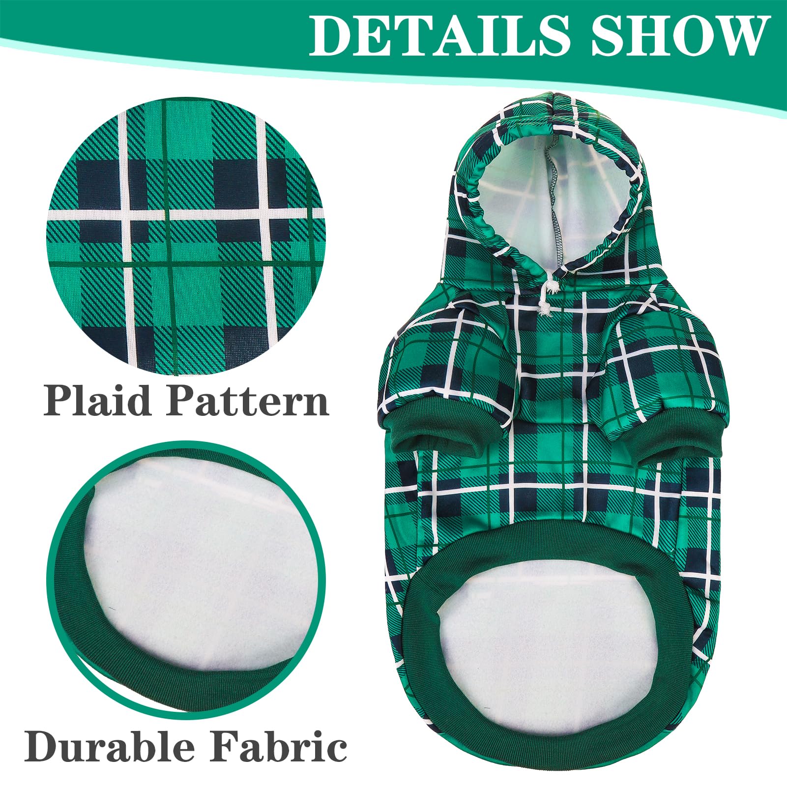 EXPAWLORER Plaid Dog Hoodie British Style, Tartan Pet Clothes Warm Dog Jumper with Lead Hole - Image 4
