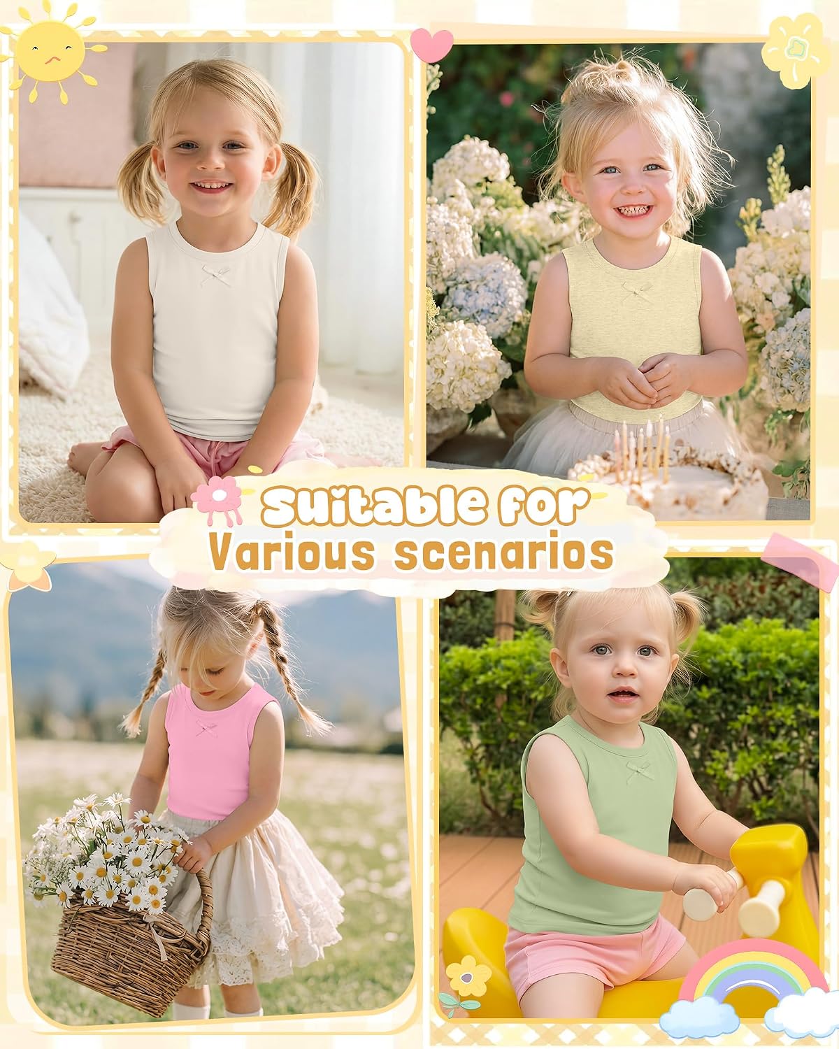 5 Pack Toddler Girls Tank Tops Baby Sleeveless Crew Neck Shirts with Bow Kids Summer Cute Basic Undershirts 18M-5T