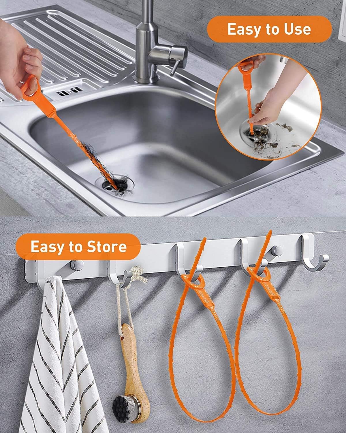 SKEMIX 5 Pack Upgrade Drain Cleaner, Clog Remover, Drain Cleaning Tool, Tube Drain Cleaning Removal, Opener for Sink and Bathtub, Toilet and Shower Plumbing (20 Inch), Apartment Must Haves