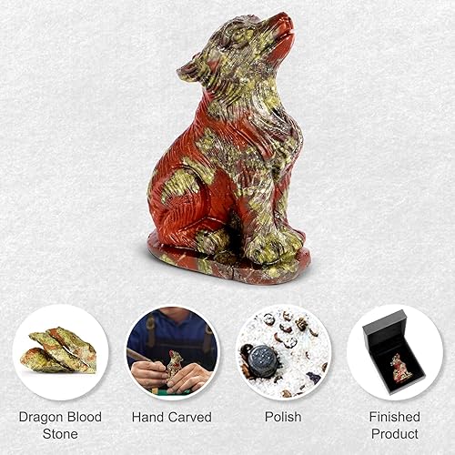 Miniatura 5 de Artistone Estatua y figura de lobo de cristal de dragón de 2.0 pulgadas, tallada a mano, piedra de lobo curativa, esculturas de animales para
