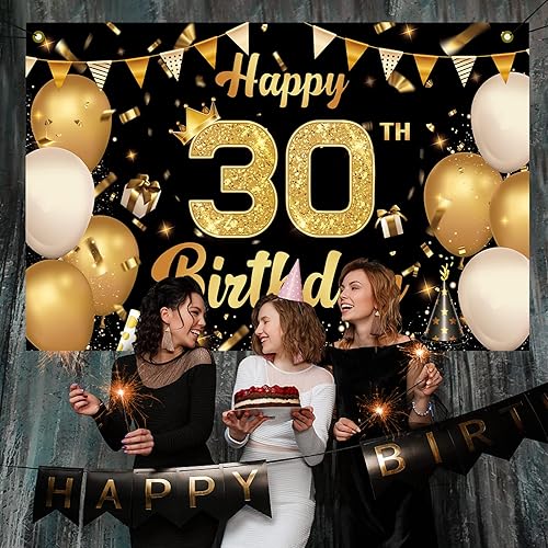 Miniatura 4 de Cartel de feliz cumpleaños 30 para patio, pancarta de feliz cumpleaños 30 para mujereshombres, telón de fondo grande de 30 cumpleaños, suministros