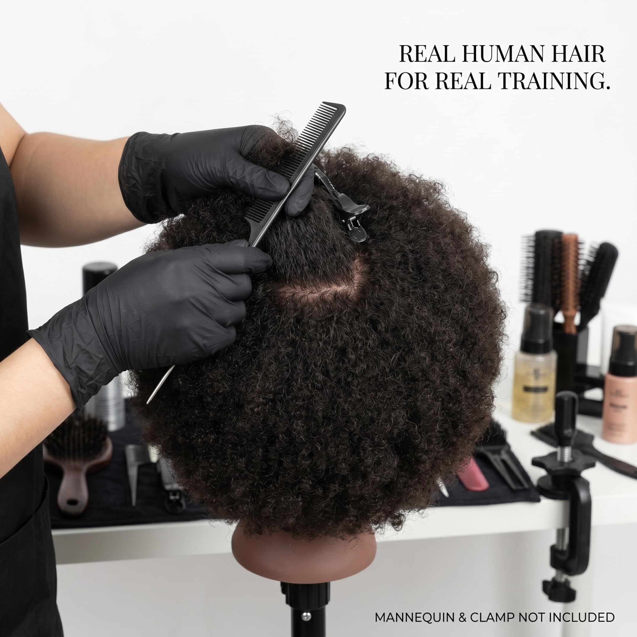 Schaufensterpuppenkopf mit Haaren, Afro-Locken, Schaufensterpuppenkopf, Echthaar, für Friseurpraxis, Kosmetikpuppe, Haarstyling, Verlängerung, Flechten, Bleichen, Färben, 20, 3 cm
