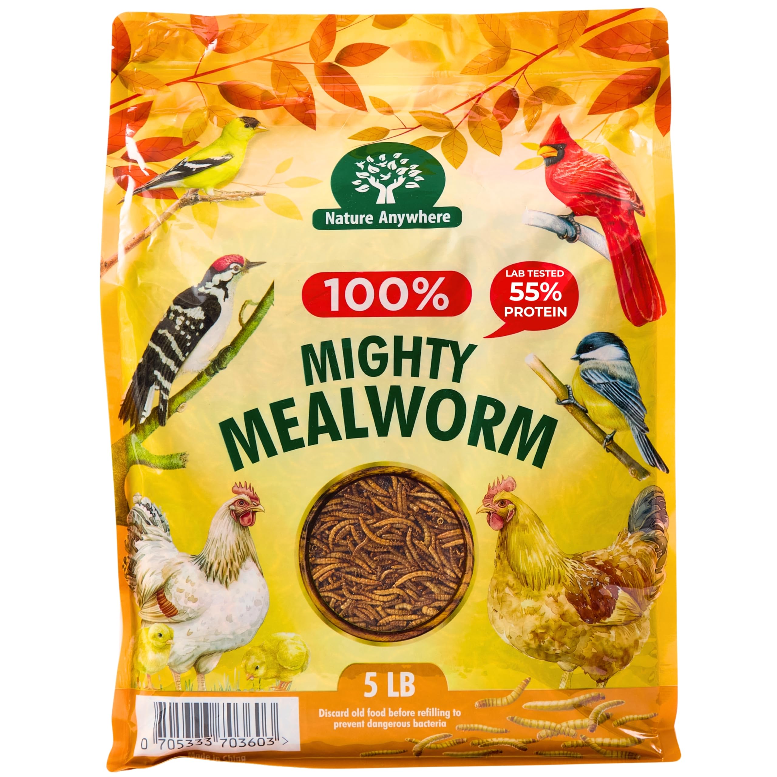 Nature Anywhere Mealworms for Chickens 5LB Mighty Mealworm, Chicken Feed Topper, Chicken Food for Laying Hens, No Fillers, SGS Tested, Resealable Bag,