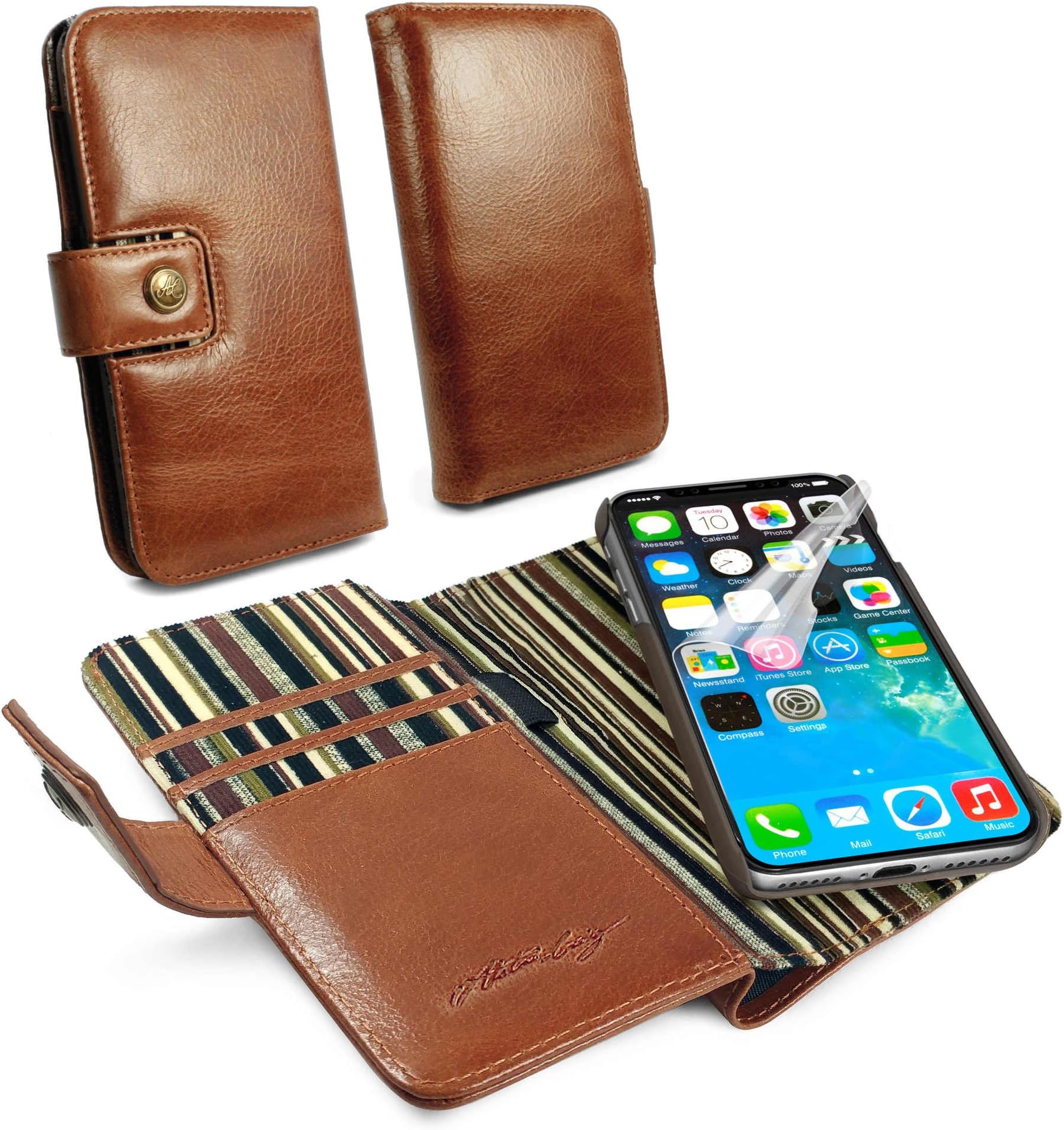 Alston Craig C3_88 Gentlemen's Traditional Vintage Genuine Leather [with RFID Blocking] Magnetic Shell Folio Wallet Case Cover With Bill Fold for iPhone X/XS - Brown