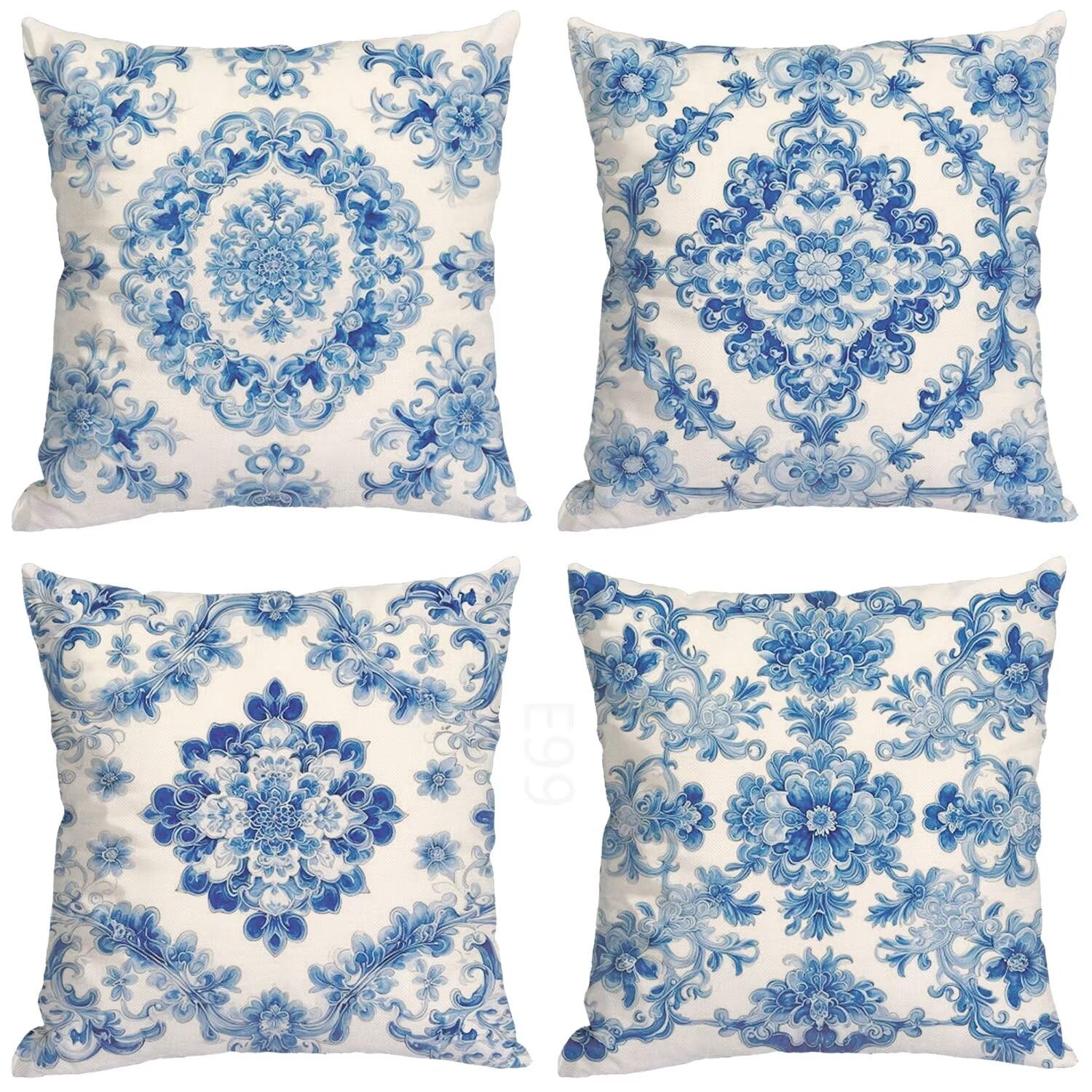 Azzurro Federe Cuscini Divano 60x60cm,4 Pack Mandala Estate Esterno Cuscini per Divano,Doppio Lato Quadrato Morbido Cuscini Divano,per Divano Soggiorno Sedia Autunno Dekoration Cuscino,Regali LY-99