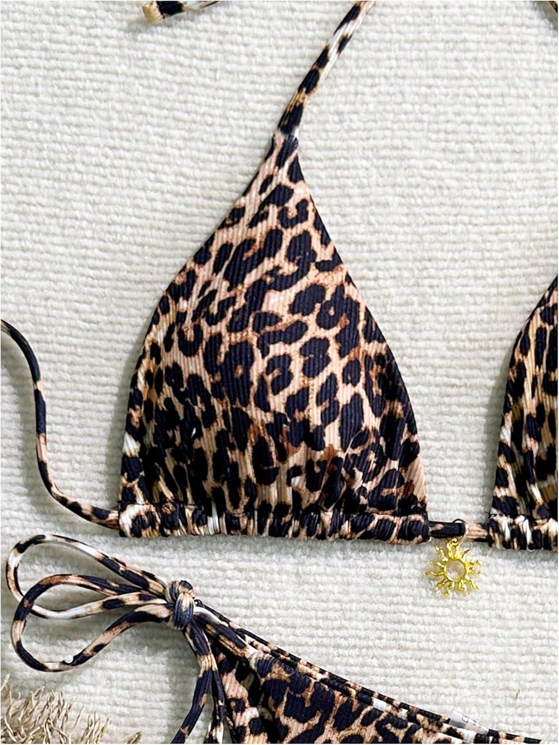 Women's 2 Piece Leopard Bikini Sets Cheetah String Triangle Halter Swimsuit Bathing Suit Summer Outfits - Image 3