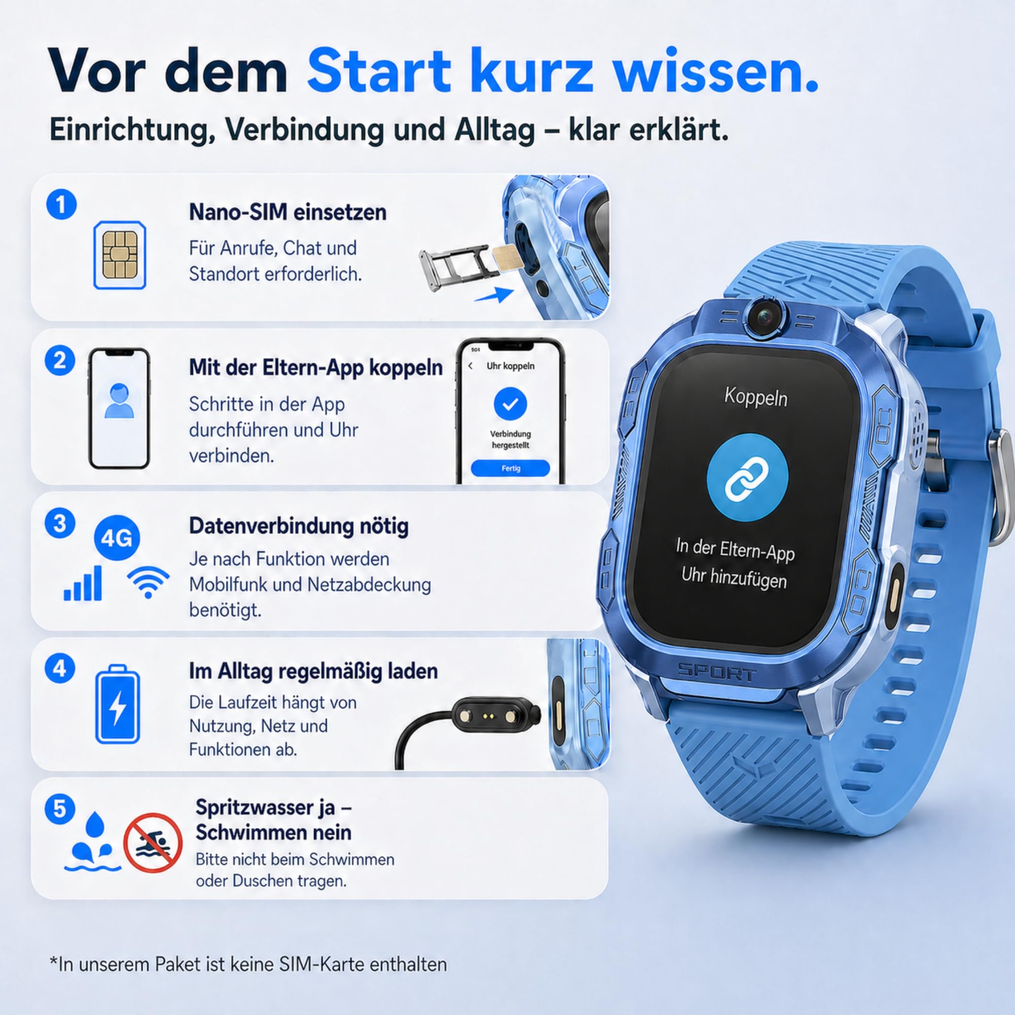 4G Kinder Smartwatch mit Telefonie & Videoanruf, Schulmodus, Kinderuhr für Jungen & Mädchen 5-13 Jahre, IP67 spritzwassergeschützt, Blau