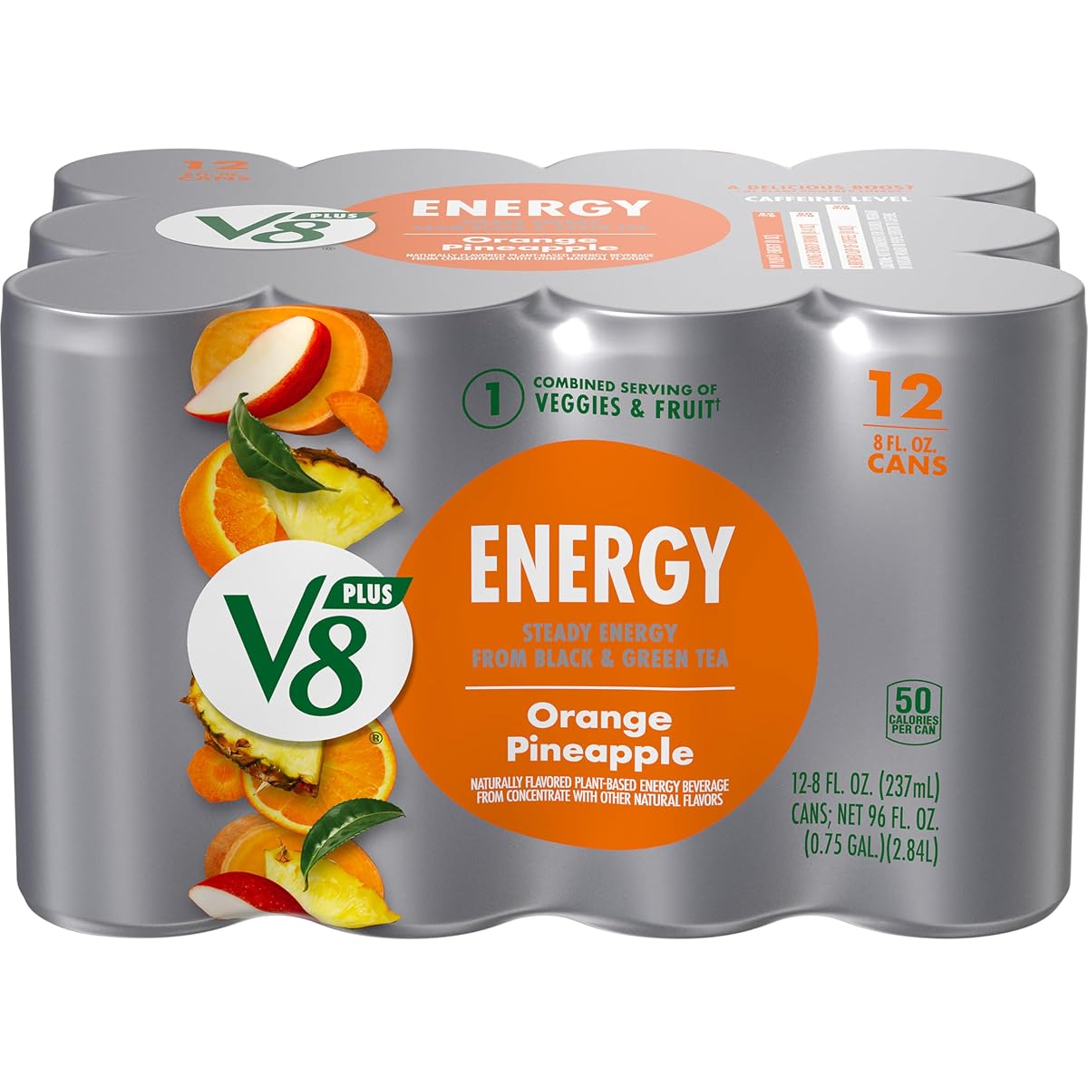 V8 Energy Drink, Orange Pineapple, Pack of 12 (8 Fl Oz)