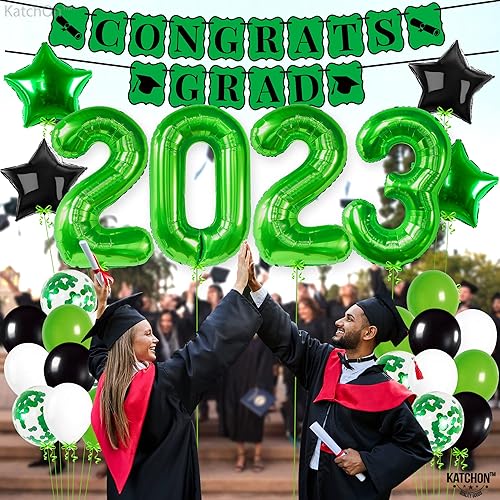 Miniatura 6 de KatchOn, Decoraciones de graduación verdes y negras 2023-40 pulgadas, paquete de 43 | Cartel de felicitaciones negras y verdes | Decoraciones de