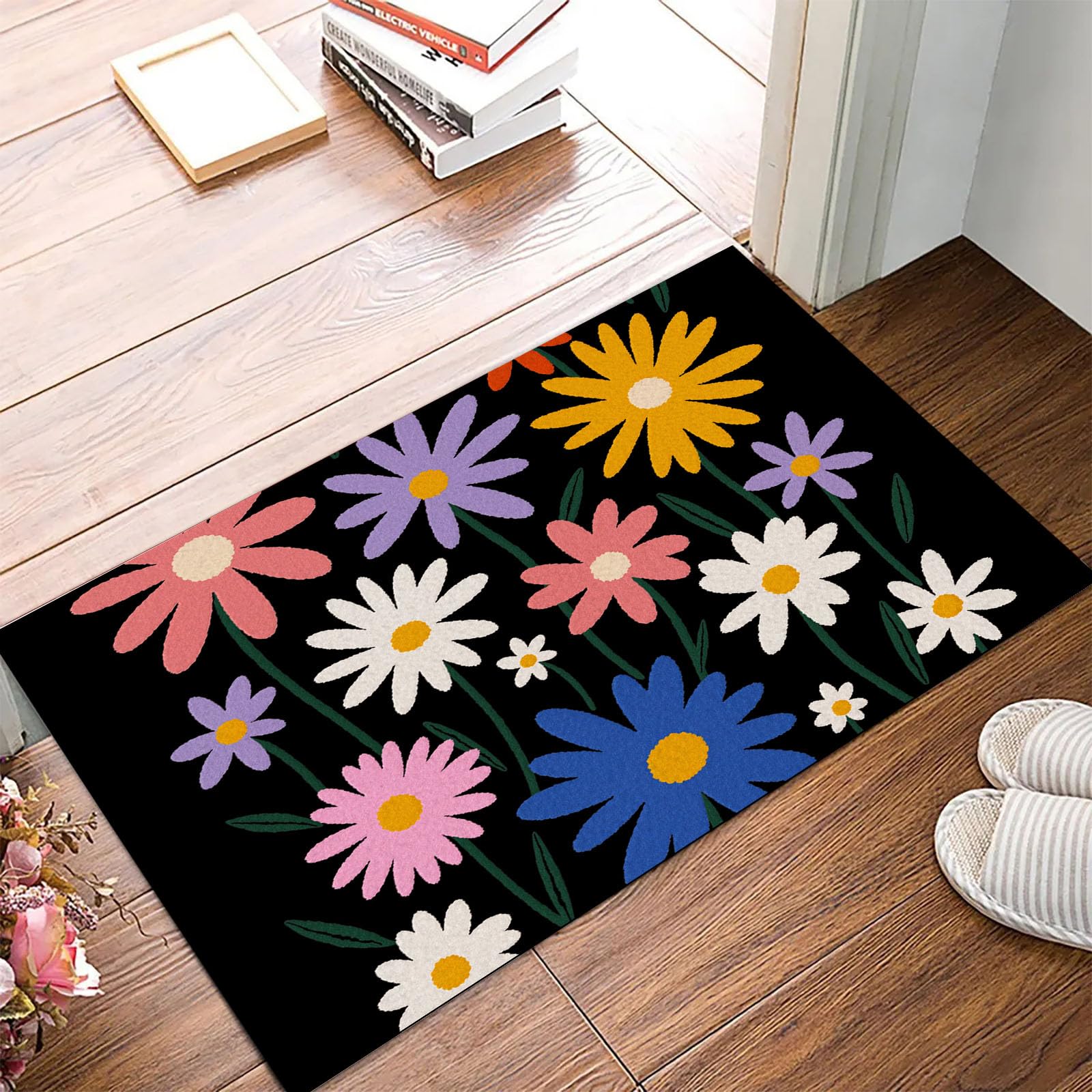 Paillasson simple illustration florale colorée tapis d'entrée intérieur doux