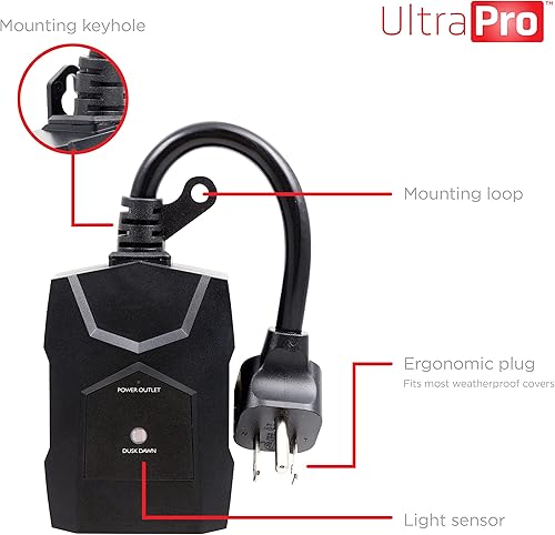 Miniatura 3 de UltraPro Temporizador de luz para exteriores, atardecer a amanecer, 1 toma de corriente, juego simple, decoración de temporada, iluminación