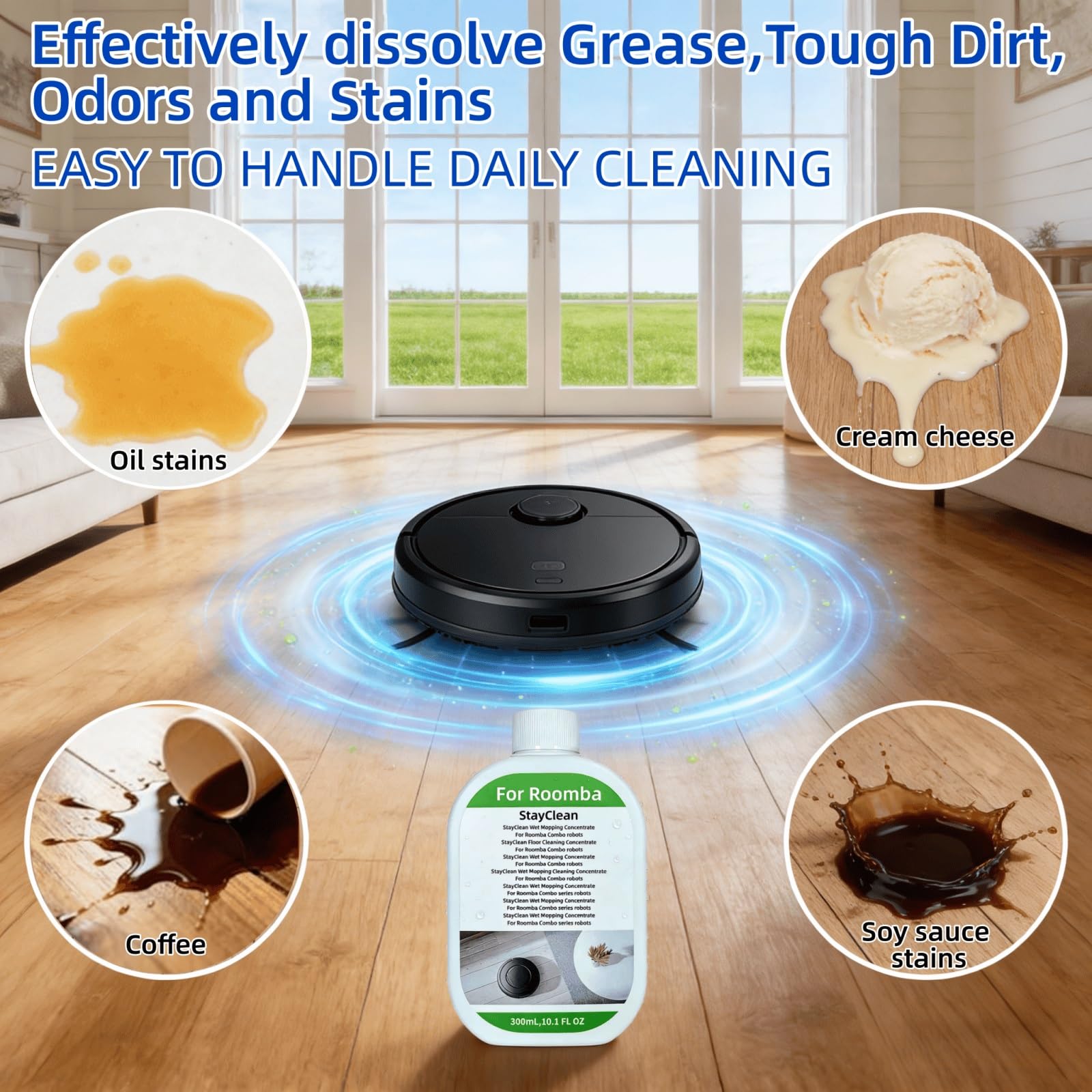 StayClean Concentrado, Limpiador for Suelos De Robot Aspirador, Solución De Fregado De Baja Espuma Compatible Con Roomba 705/505/405 Plus/Max/, Fragancia Fresca, Sin Residuos (6 x 300ml)