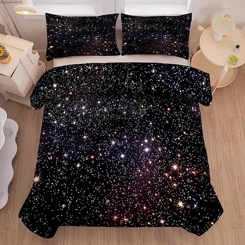 Miniatura 3 de kxry Juego de edredón negro con galaxia espacial, tamaño individual, juego de ropa de cama de universo de cielo estrellado para niñas, adolescentes,