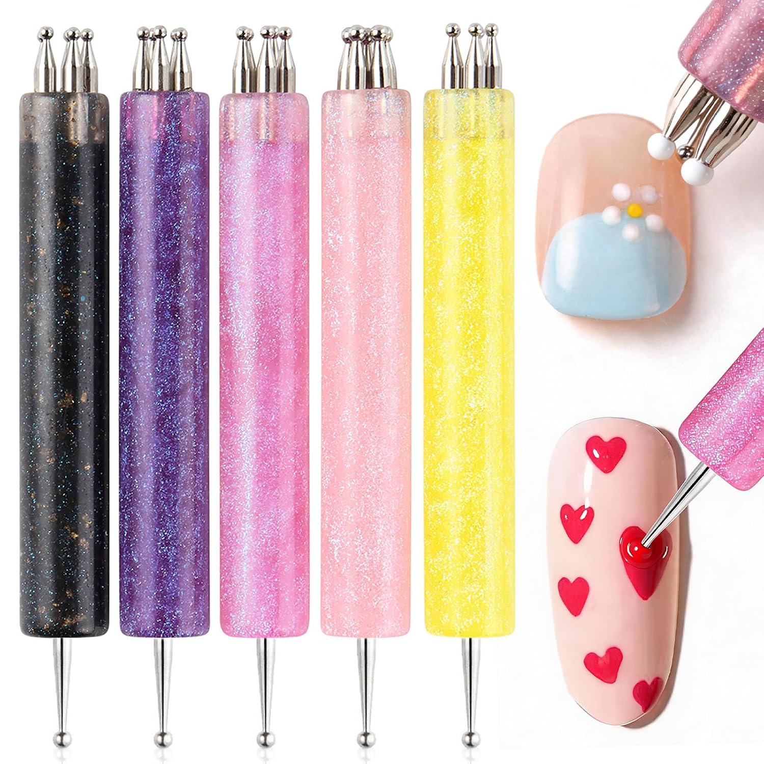 5 Petal Flower Nail Dotting Tools, 5 Pack Double Ended Nail Art Pens 1.8mm Fine Tip One-Stroke Flower Nail Art Dotting Tool for Dot Painting, Rhinestones Pen, Sculpting DIY Manicure