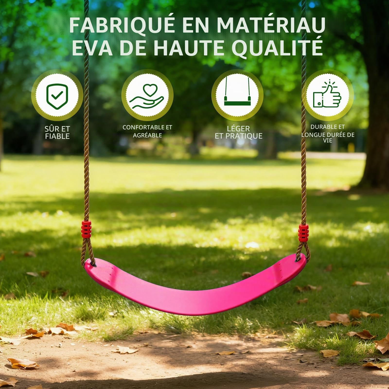 EXTSUD Balançoire pour Enfants Siège avec Corde Matériau EVA Flexible 66x14cm Max Charge 150kg (Rose)