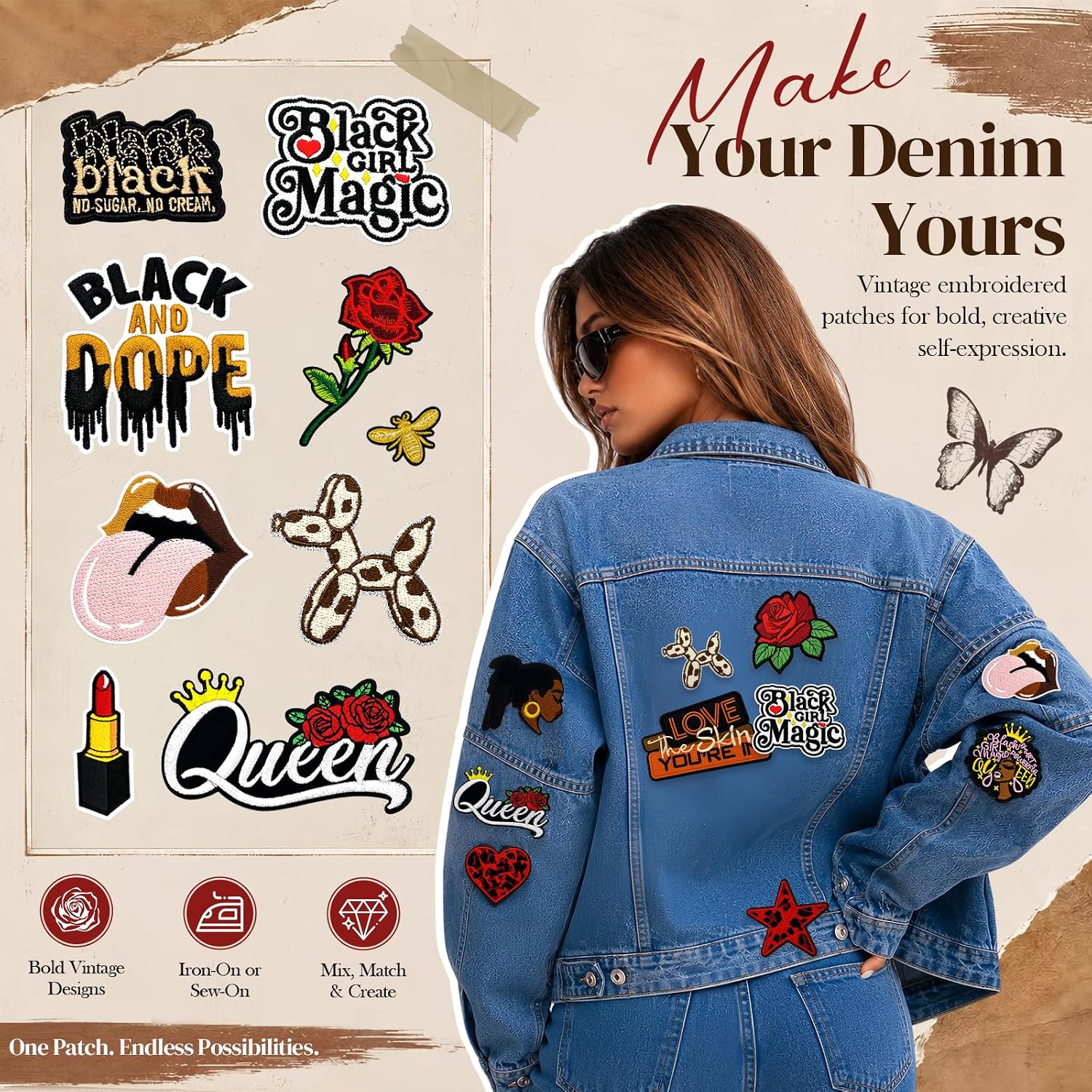 Iron On Patches 18PCS, Black Girl Magic Embroidered Patches for Women