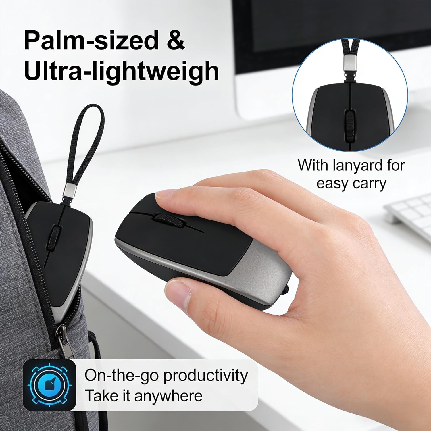 Mini Bluetooth Wireless Mouse with TF Card Reader, Portable Silent Rechargeable Type-C, 3-Level DPI Adjustable Wireless Mouse for Laptop, for Phone, Tablet, PC(Gray)