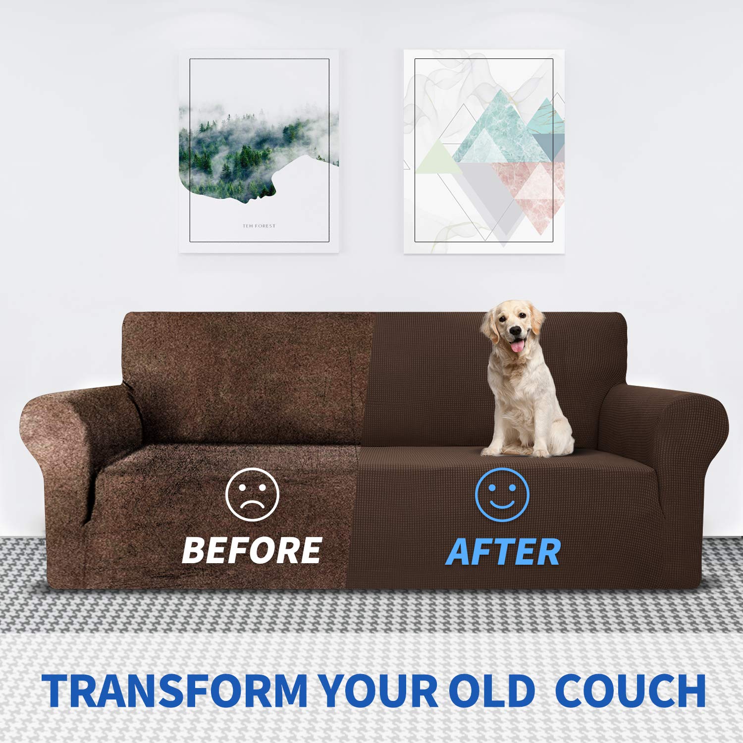 MAXIJIN Fodera per divano super elasticizzata per 3 posti, 1 pezzo Fodera per divano jacquard Protezione per mobili Cani Pet Friendly Fodera per divano aderente (3 posto, Caffè)