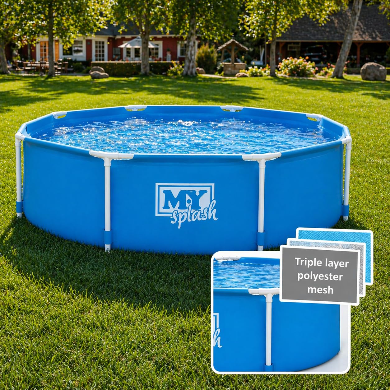 M.Y Splash 10ft x 30in Metal Frame Swimming Pool and Filter Pump Set 10ft Swimming Pool, Blue, 10ft + Filter Pump - Image 3