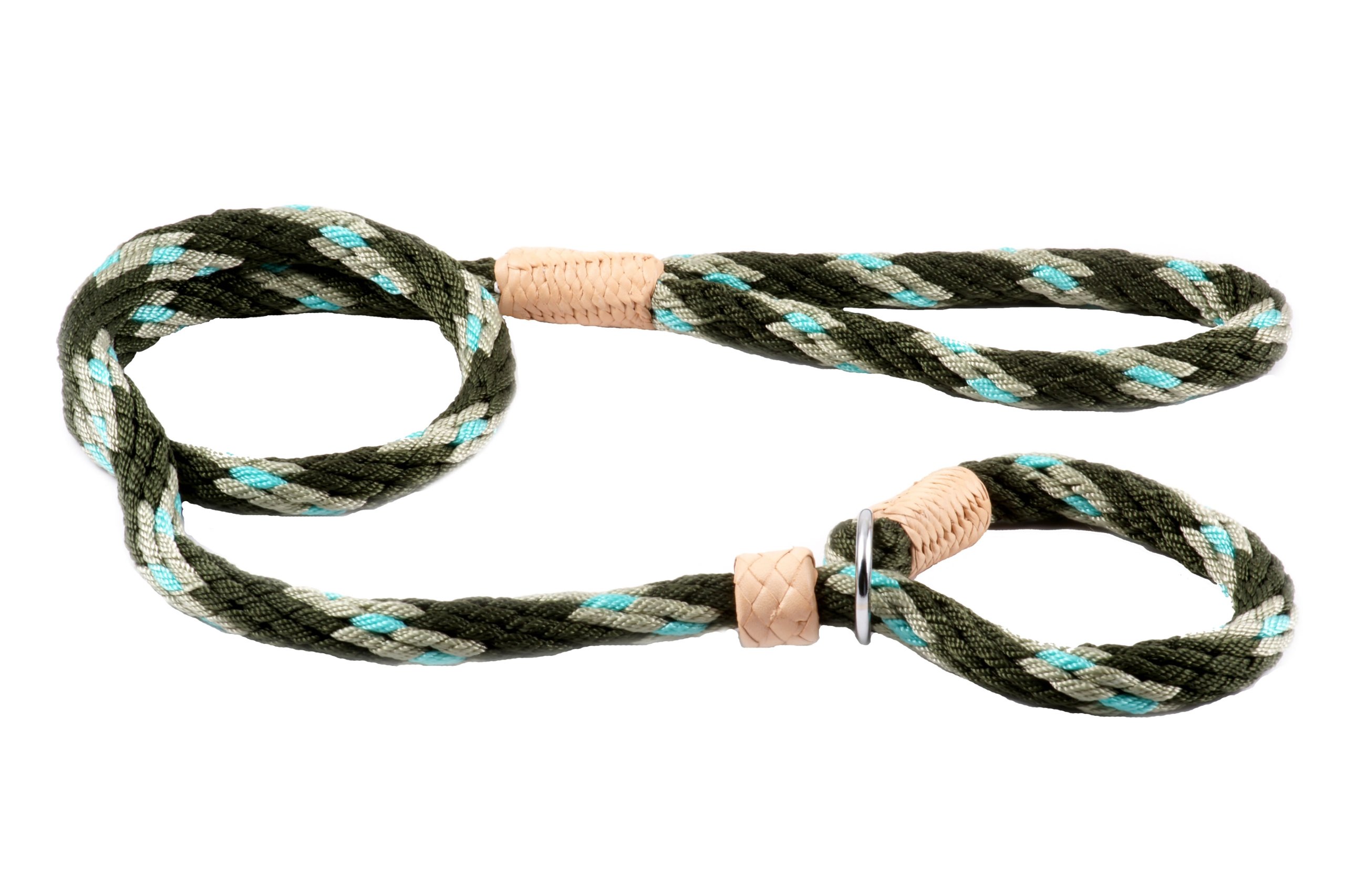 Alvalley Nylon Dog Training Leash with Stopper - Adjustable Nylon Rope Comes with Braided Leather at Ends - Tagua Bead Stopper Slip Lead - Suitable