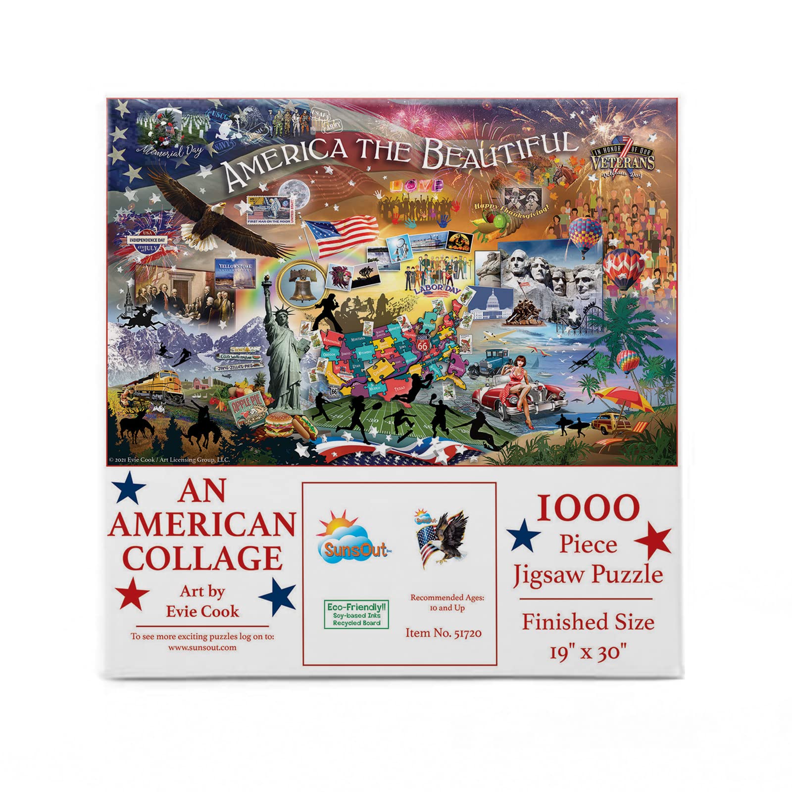 SUNSOUT INC - an American Collage - 1000 pc Jigsaw Puzzle by Artist: Evie Cook - Finished Size 19" x 30" Fourth of July - MPN# 51720