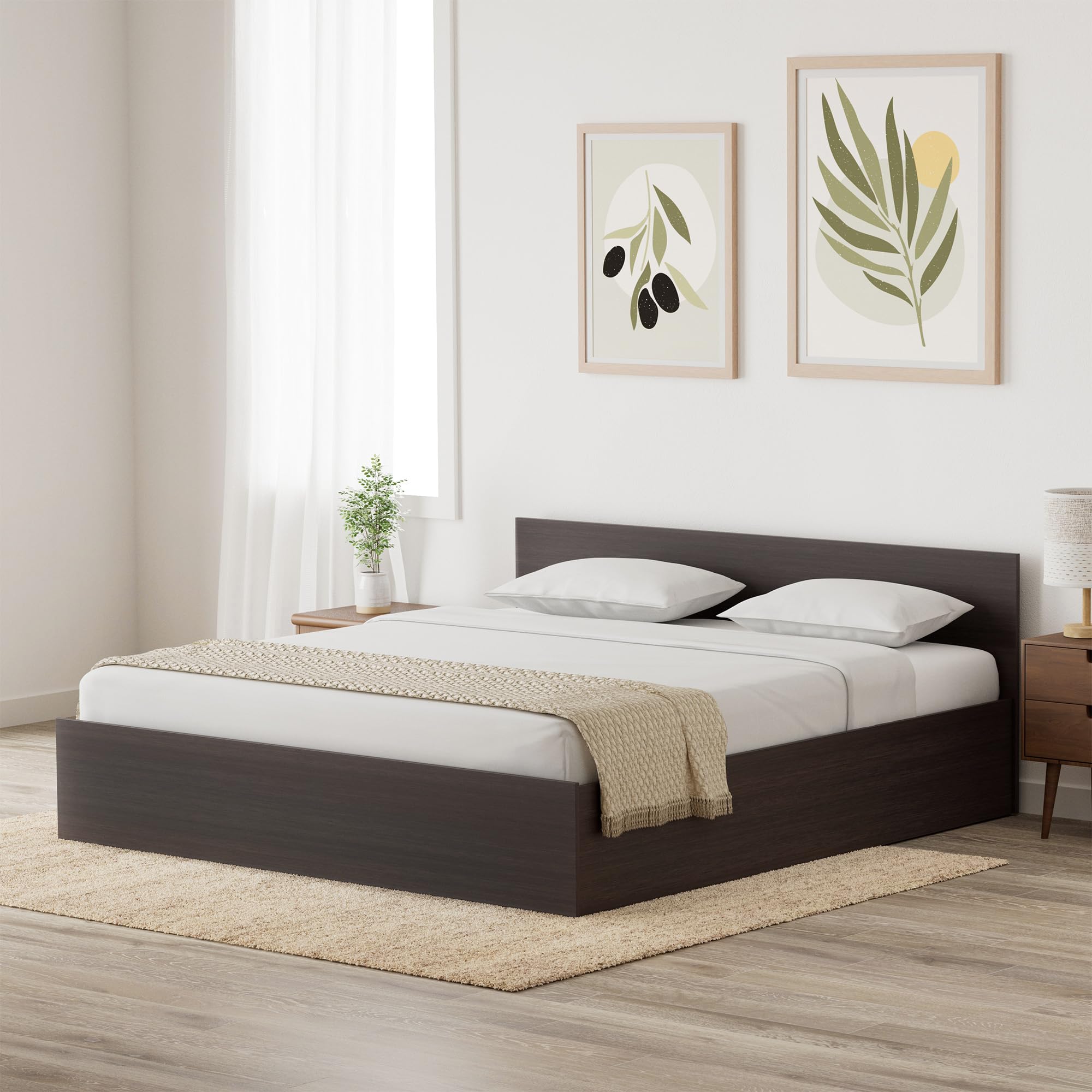 Amazon Brand - Solimo Medusa Engineered Wood King Bed with Box Storage (Wenge Finish)