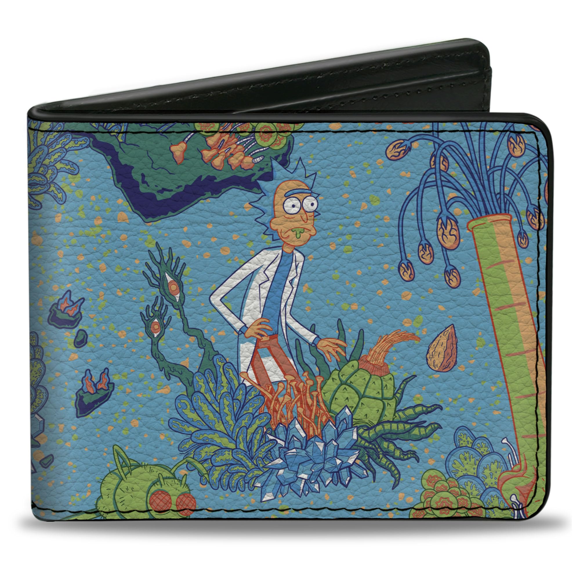 Buckle-Down Men's Standard Rick and Morty Wallet, Bifold, Botanical Garden Collage Blue, Vegan Leather, 4.0