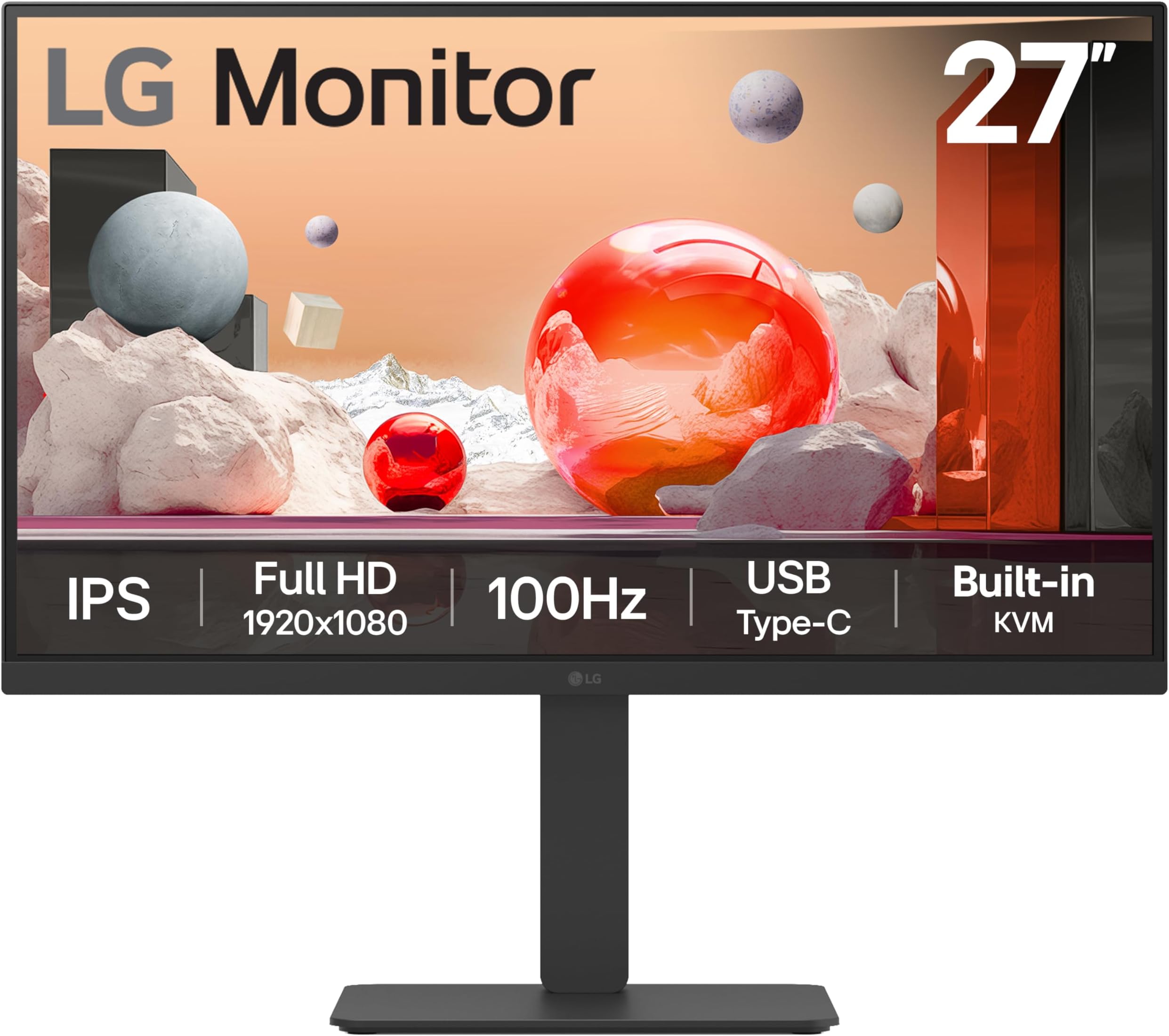 LG Monitor 27BA650 - FHD 1080p IPS 27 inch, 100Hz, 5ms, Office Display, Built-in Power/KVM/Speakers, USB-C, USB Hub, D-Sub, HDMI, DisplayPort, Matte Black