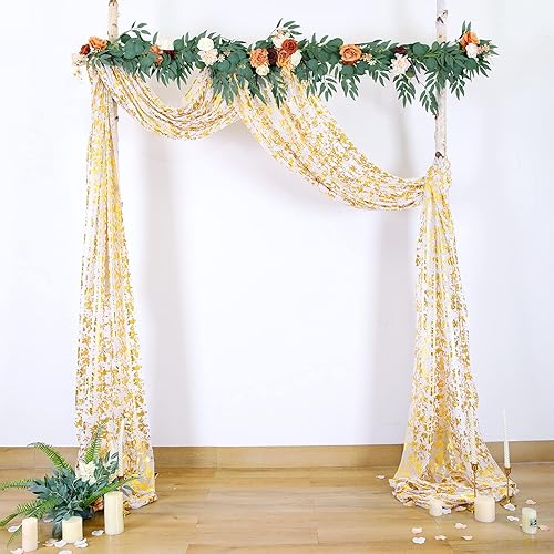 PARTISKY Wedding Arch Draping Fabric 1 Panel 6 Yards Gold Fabric Drapery Sheer Backdrop Curtains for Party Ceremony Arch Stage Decorations