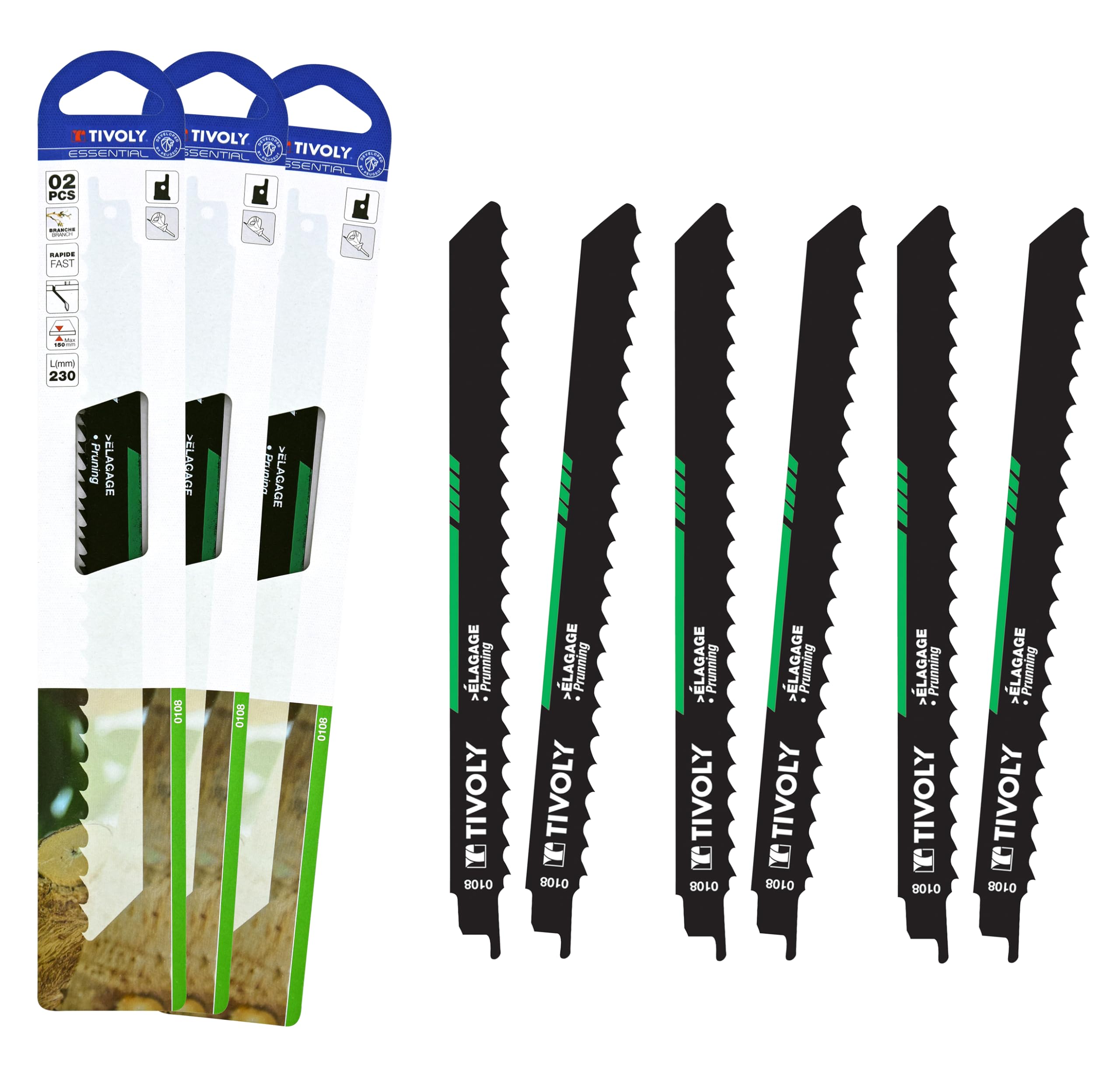TIVOLY - Lot de Lames de Scie Sabre pour Élagage - 6 Lames en acier carbone HCS - Attache Universelle