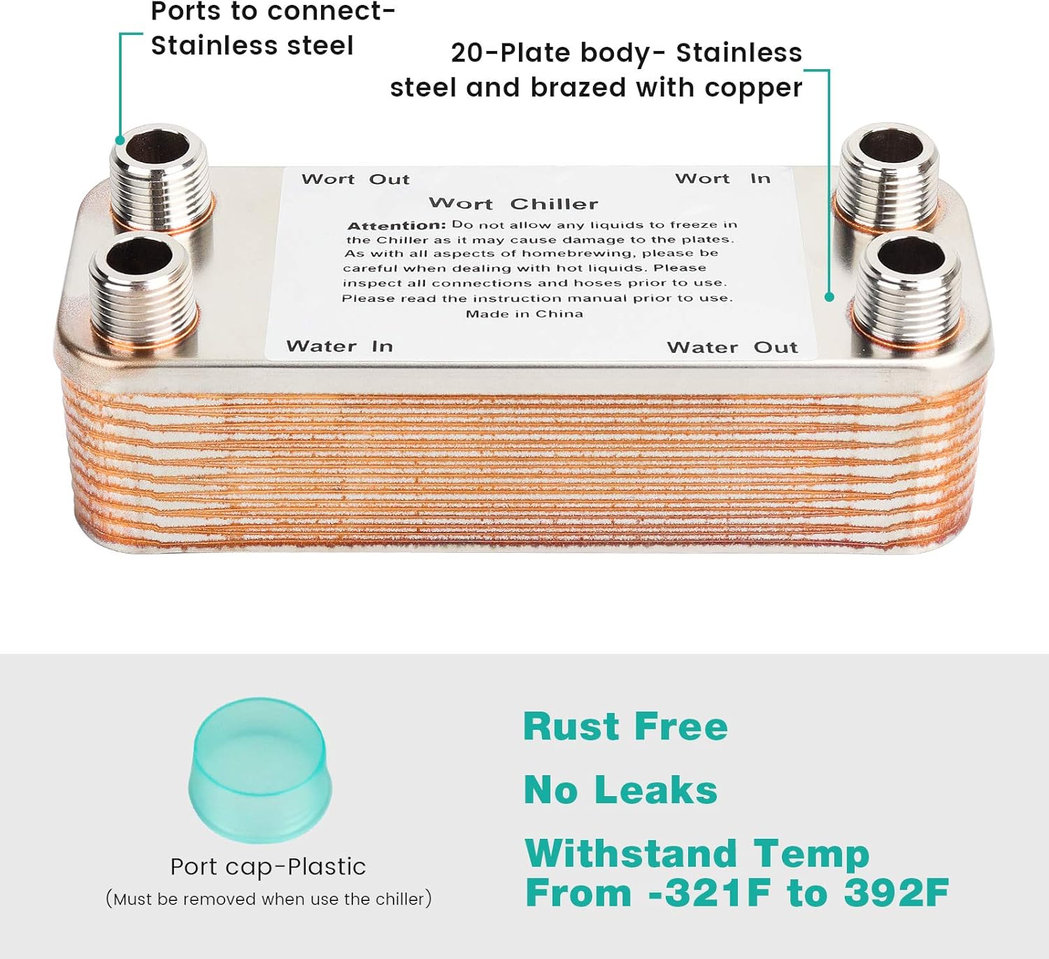 Buy 20 Plates】MRbrew Homebrew Wort Chiller, Stainless Steel and Brazed with Copper Heat