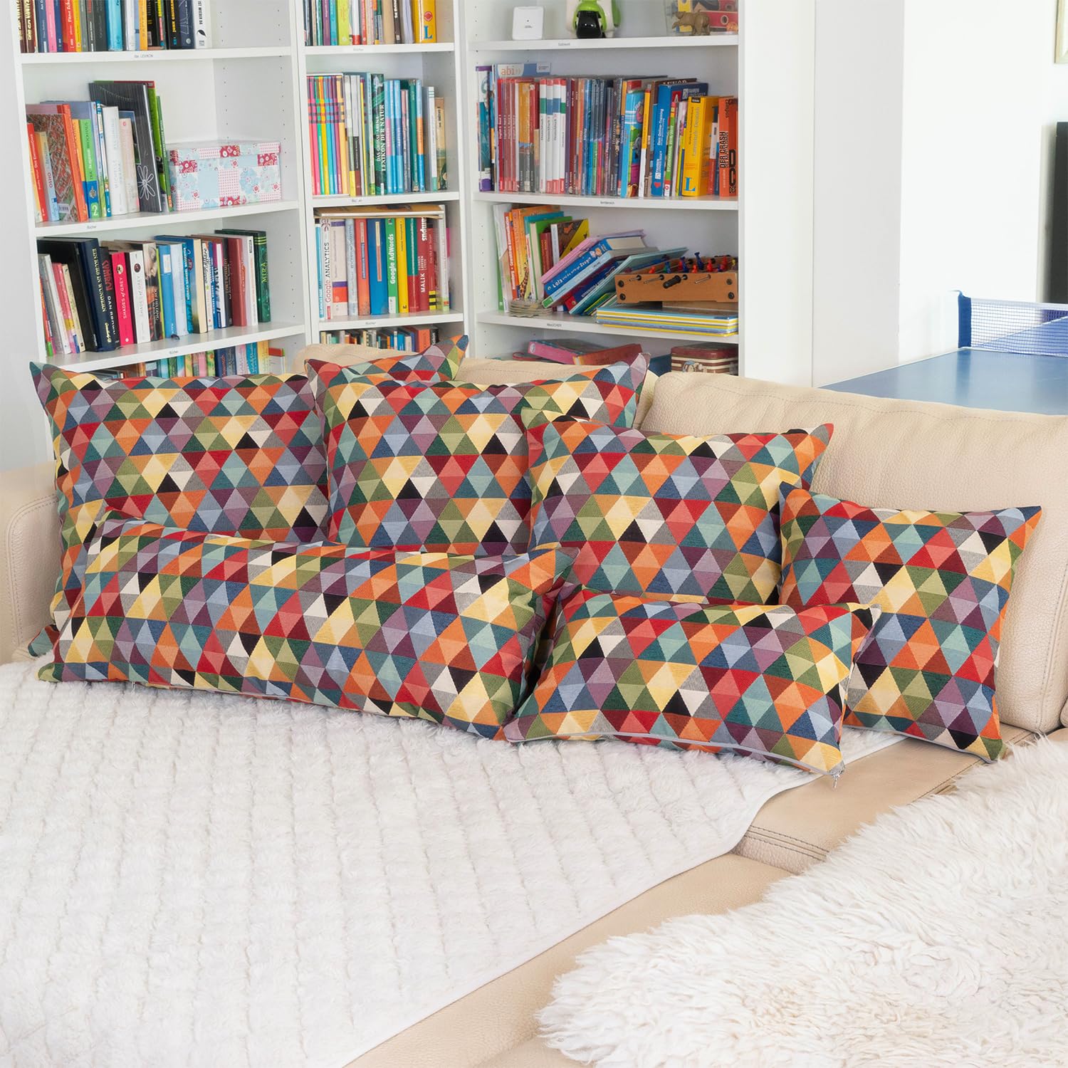 Selfitex Buntes Couchkissen XXL 60x80 cm, Sofakissen mit Füllung und Bezug, kuschelweiches Lesekissen, dekoratives Fernsehkissen, Deko- und Kopfkissen, Rückenkissen (Dreieck)