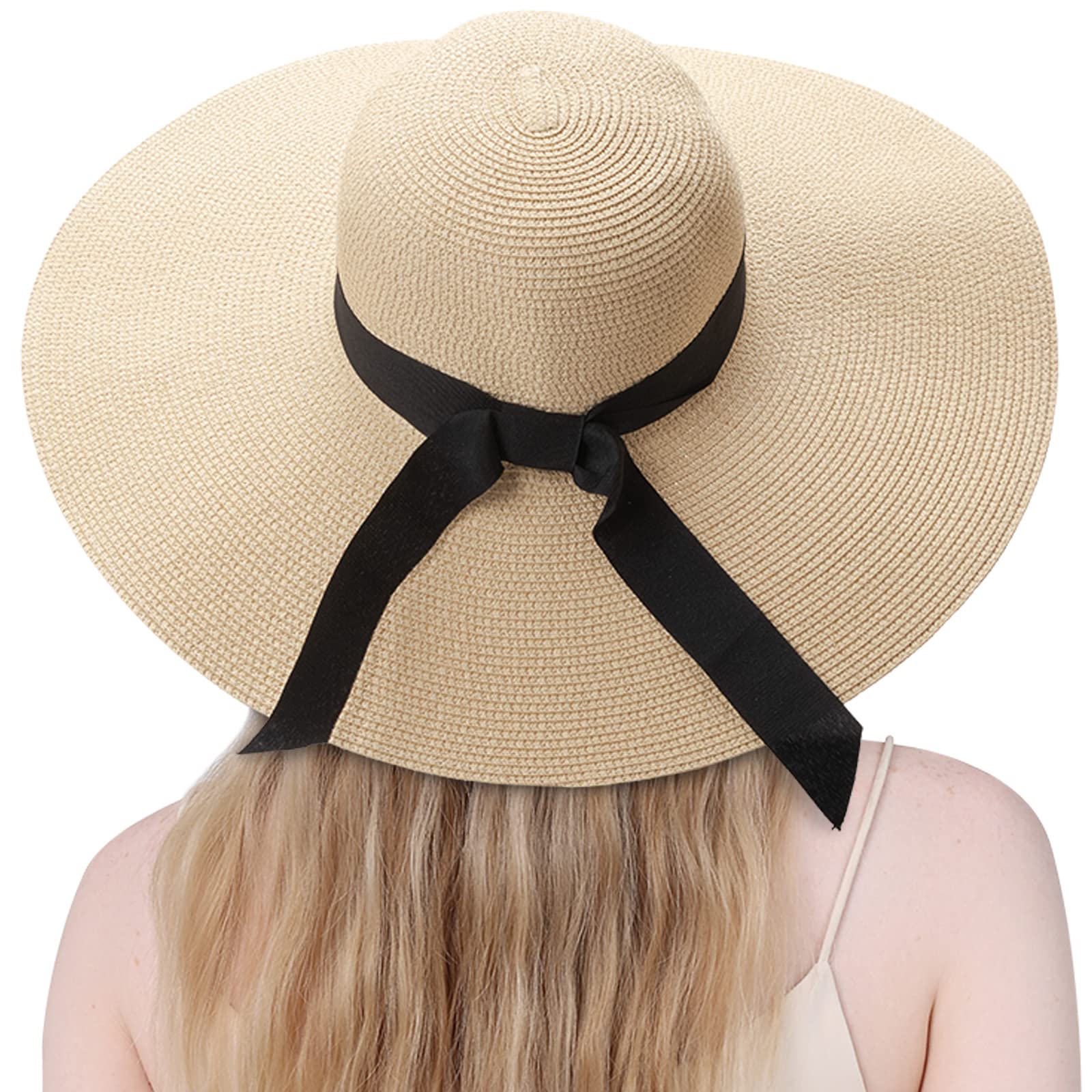DRESHOW Sombrero Paja Mujer Plegable Verano Sombrero Verano Sombrero ala Ancha Mujer Sombrero de Playa Plegable UPF 50+