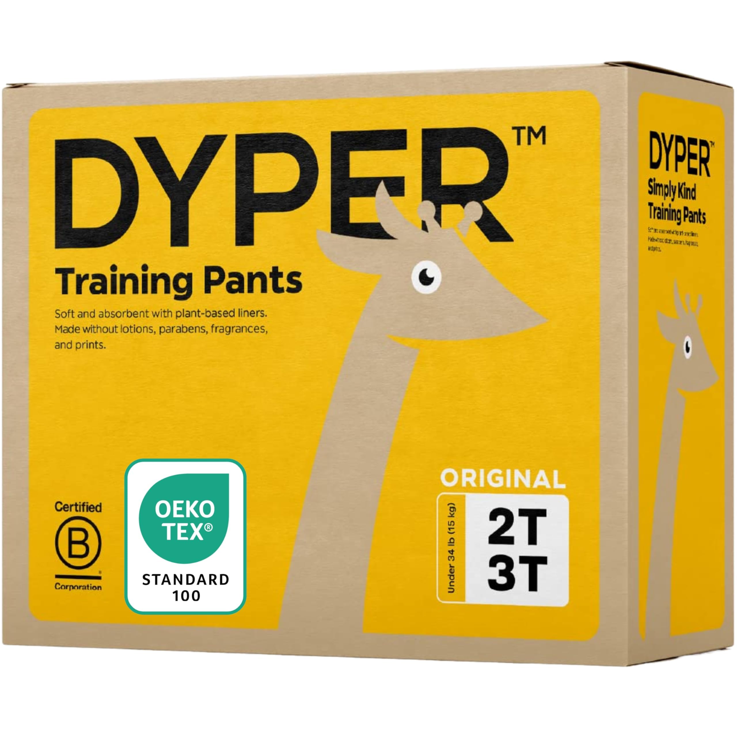 DYPER Toddler Potty Training Pants Girls & Boys Size 2T-3T, Honest Ingredients, Day & Overnight, Made with Plant-Based* Materials, Hypoallergenic for Sensitive Skin, Unscented
