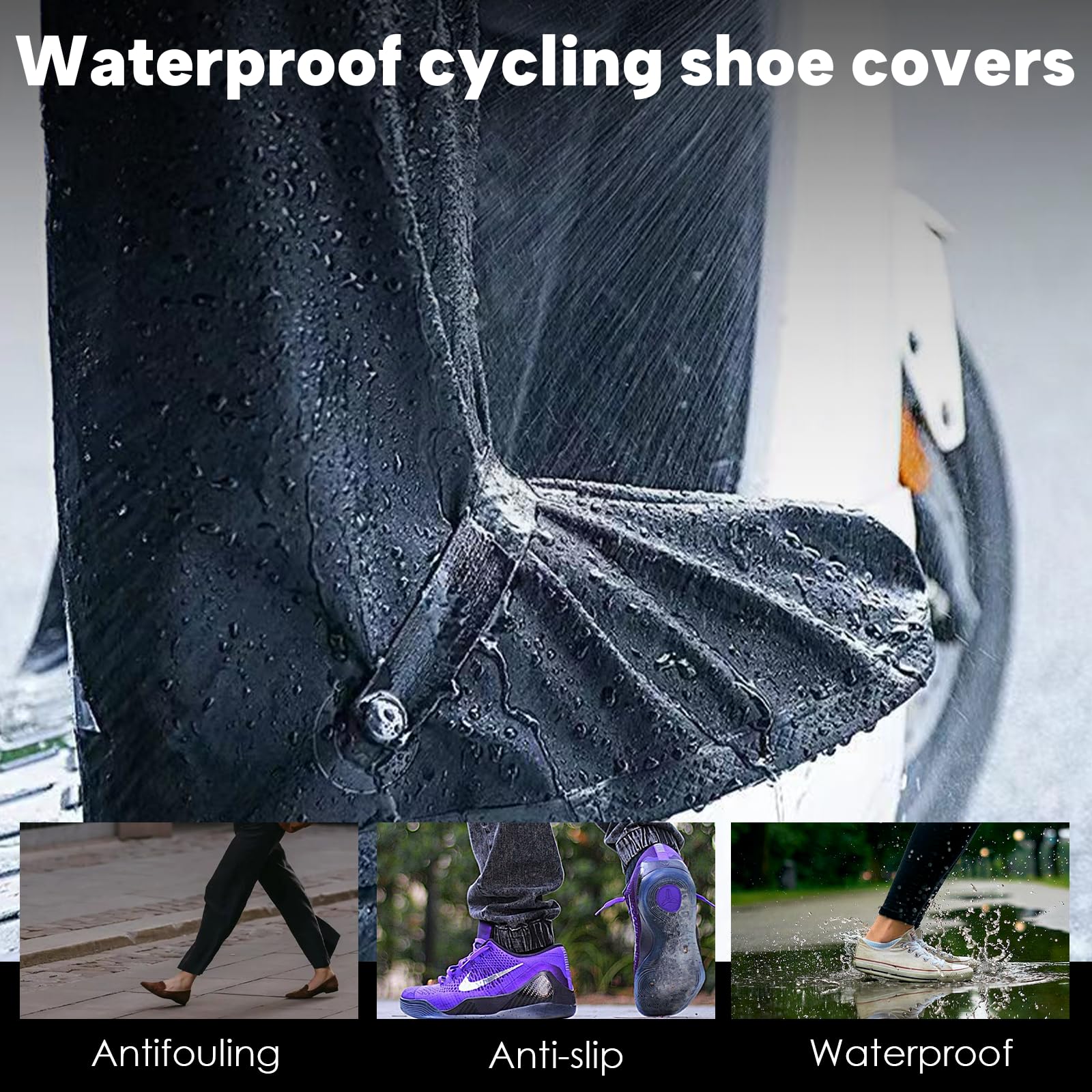 Couvre-Chaussures Imperméables et Antidérapantes pour Hommes et Femmes, Surchaussures Réutilisables avec Fermeture Éclair Ajustable, Protection Pluie et Boue pour Vélo, Pêche et Extérieur, S-XXL