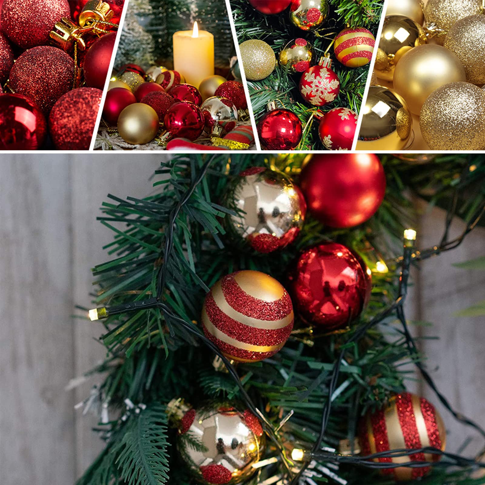 Bolas de Navidad, 50 Piezas Adornos Arbol Navidad con Bolas de Navidad Rojas y Dorados, Bolas Arbol de Navidad Natal Decoração con Cordón para Decoración Navidad, Boda
