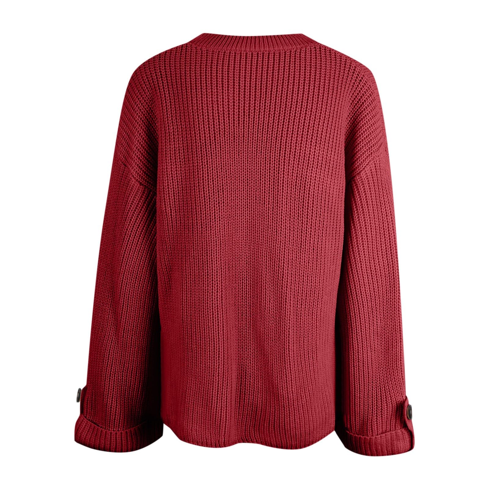 Damen Oversize Strickpullover Langarm Pullover Lockere Passform Taschen Tunika Top Weich Bequem Rundhals Winter Herbst