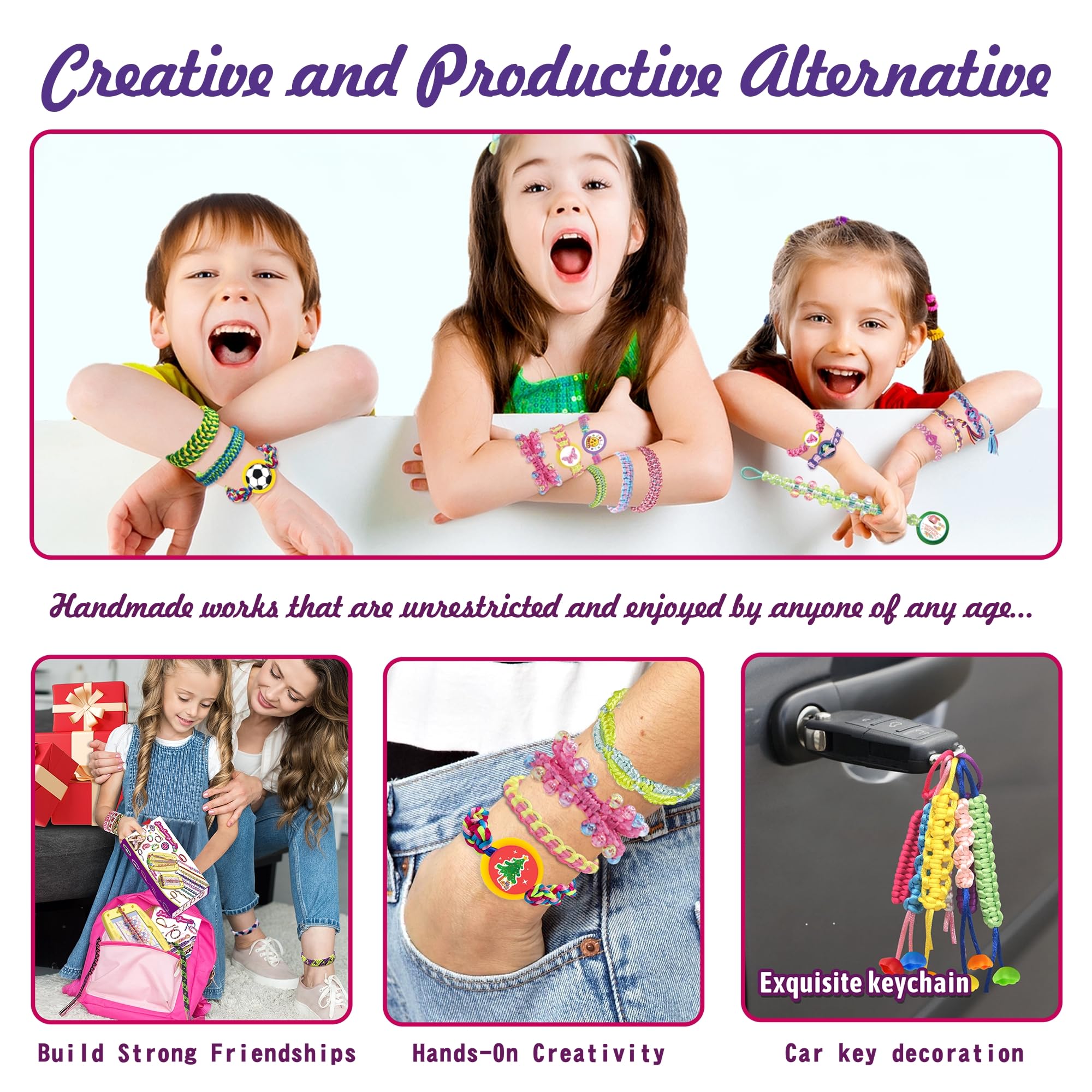 Kimsky Pulseras de la amistad para hacer tú mismo, pulseras para niños, pulseras de la amistad, juego de manualidades, pulseras de anudación, adecuadas para niñas de 6 a 12 años, manualidades para