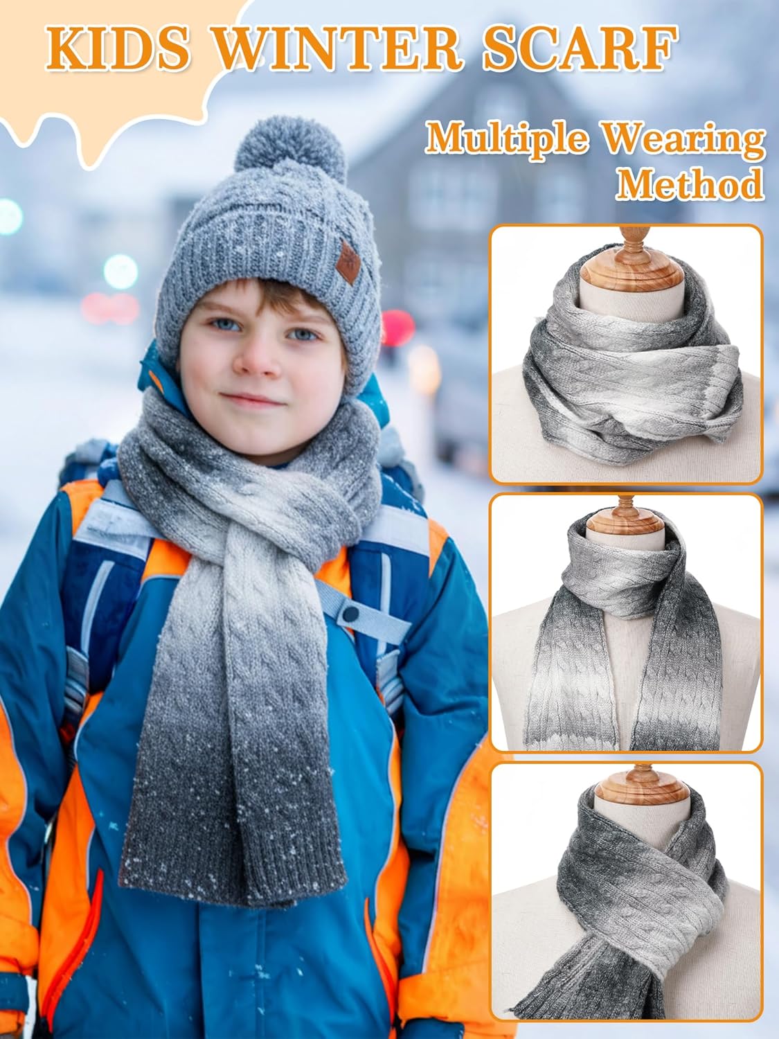 ShinyMarch Kids Winter Hat Scarf Gloves Set Thick Thermal Lined Beanie with Pom Warm Neck Gaiter Knit Mittens for Boys Girls - Image 4