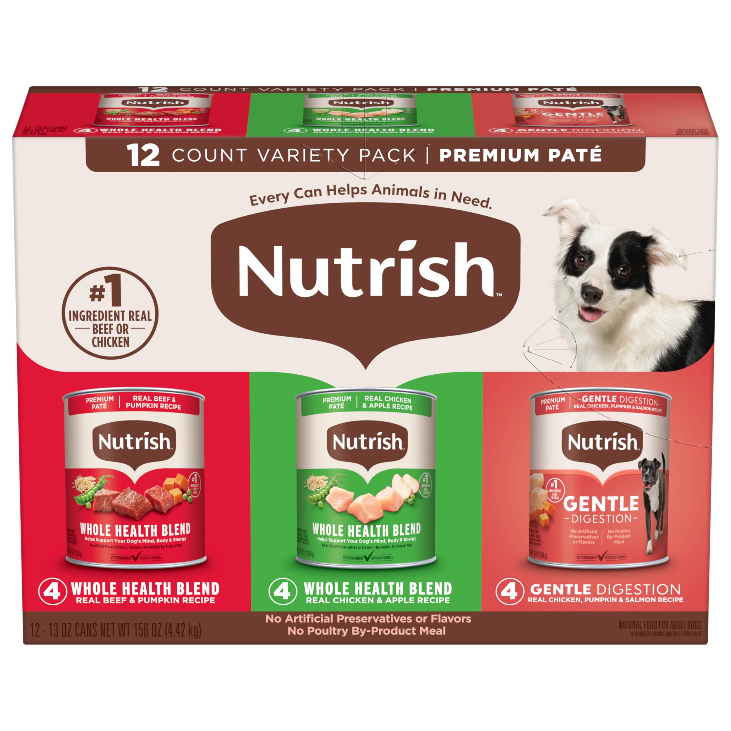 Rachael Ray Nutrish Wet Dog Food, Beef, Chicken, and Gentle Digestion Variety Pack, 13 Ounce Can (Pack of 12)