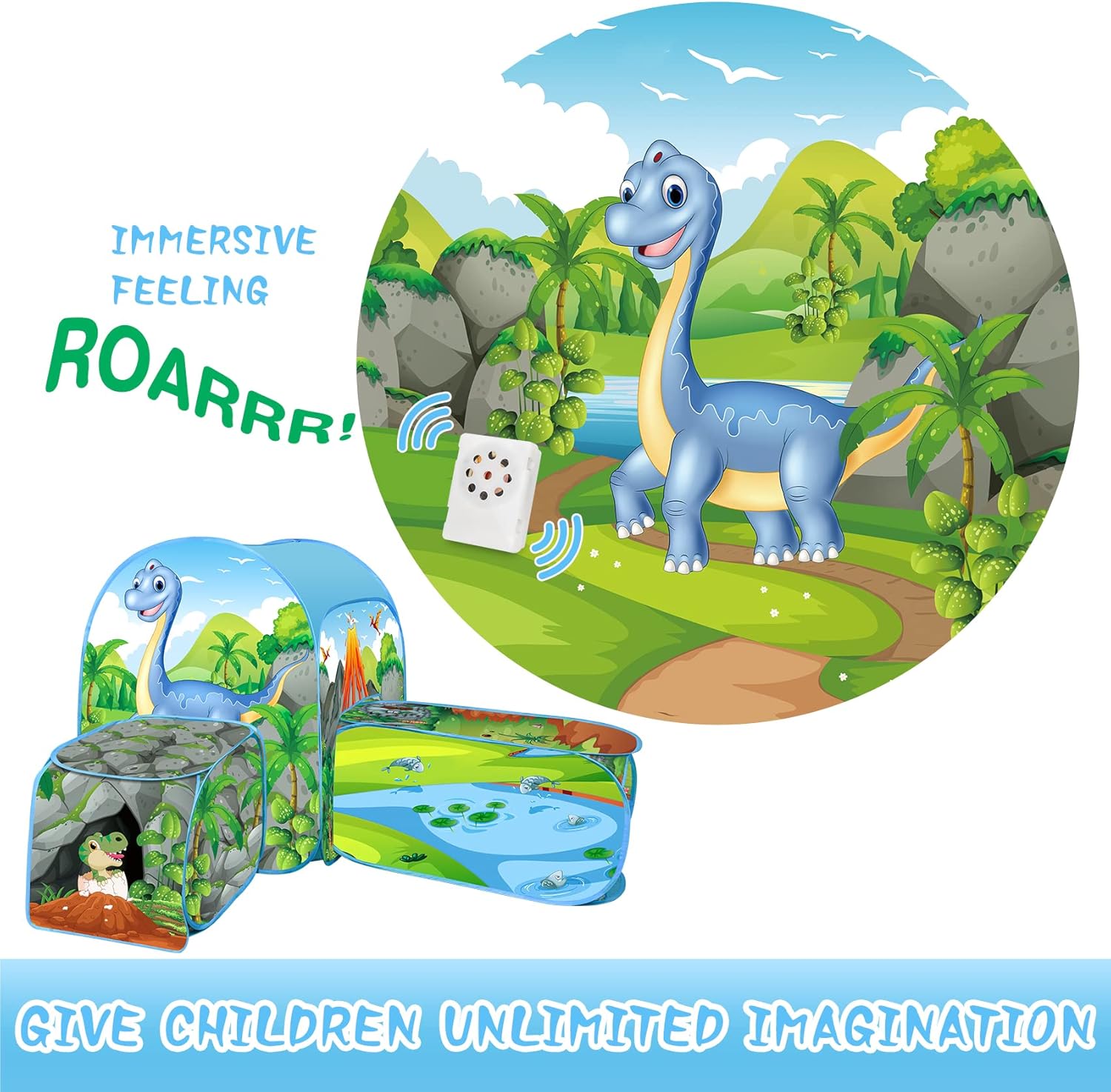 Balnore 3PC Dinosaur Kids' Play Tents & Tunnels with Roar Button, Pop Up Toddler Play Tent, Crawl Toddler Tunnel Toy Tent for Girls & Boys, Indoor & Outdoor Dinosaur Tent for Kids Backyard Play Set : Toys & Games